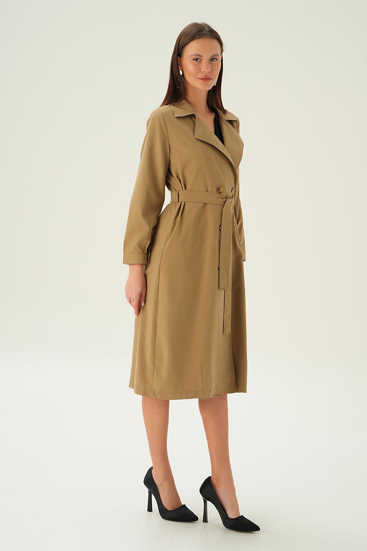 Bej Kemer Detay Düğmeli Trençkot 4102A - 3