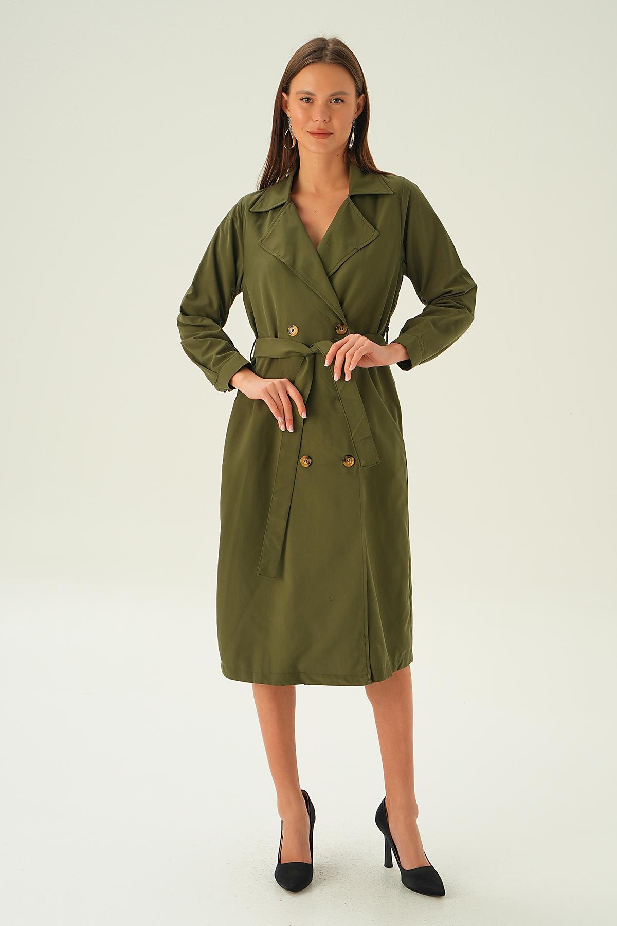 4102A Kemer Detay Düğmeli Trençkot Haki - 2