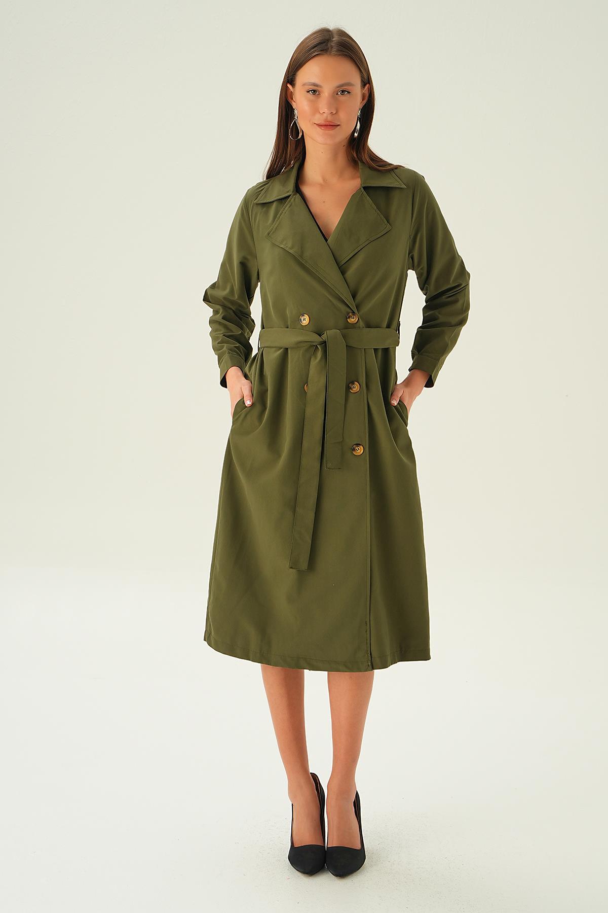 4102A Kemer Detay Düğmeli Trençkot Haki - 3