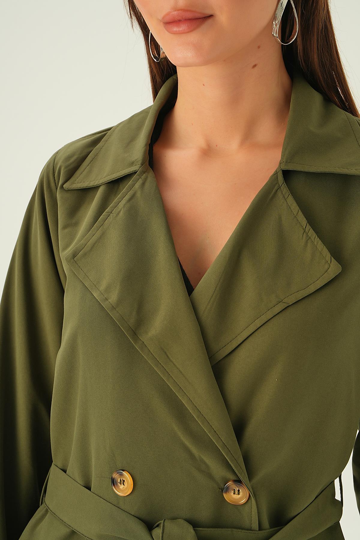 4102A Kemer Detay Düğmeli Trençkot Haki - 5