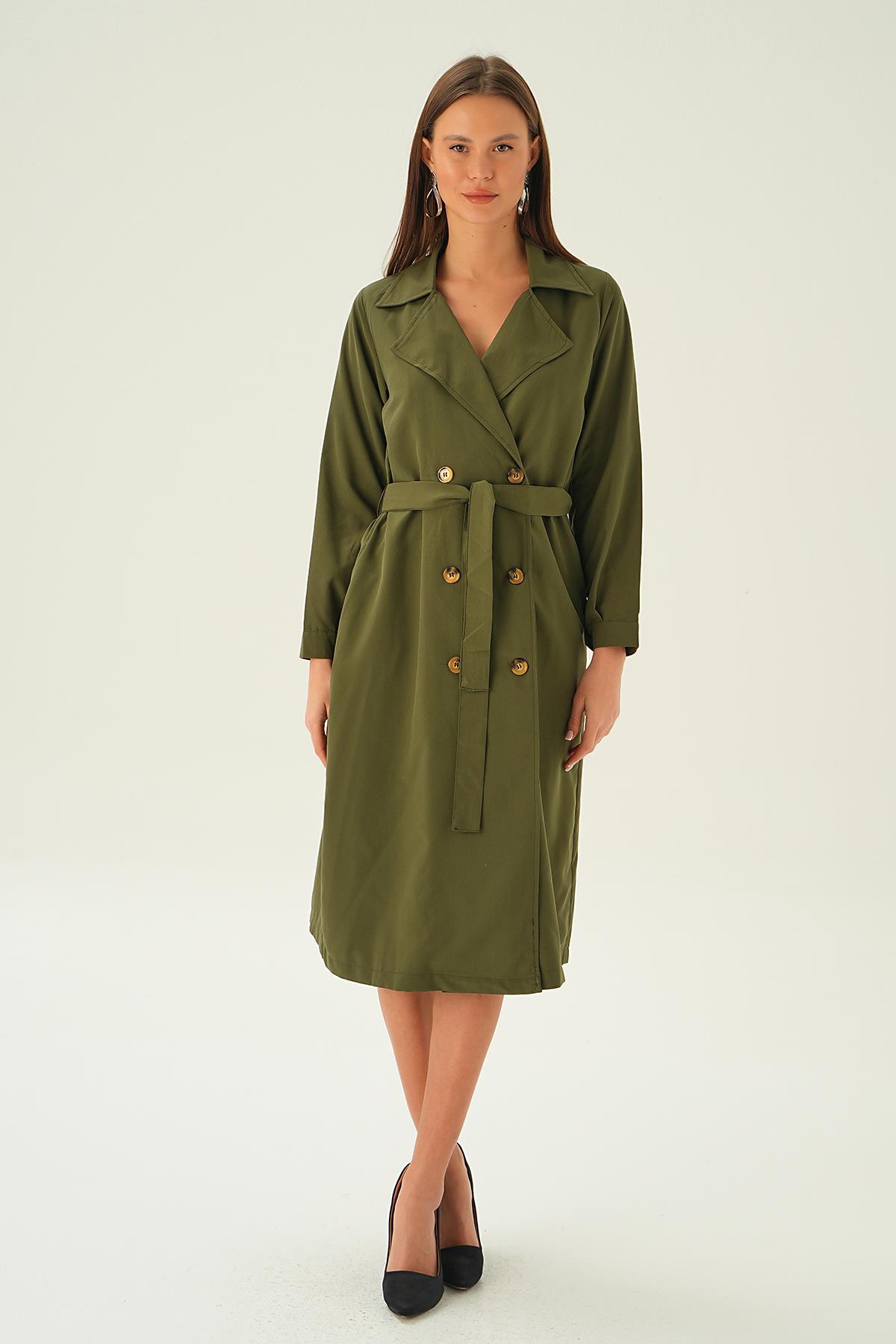 4102A Kemer Detay Düğmeli Trençkot Haki - 6