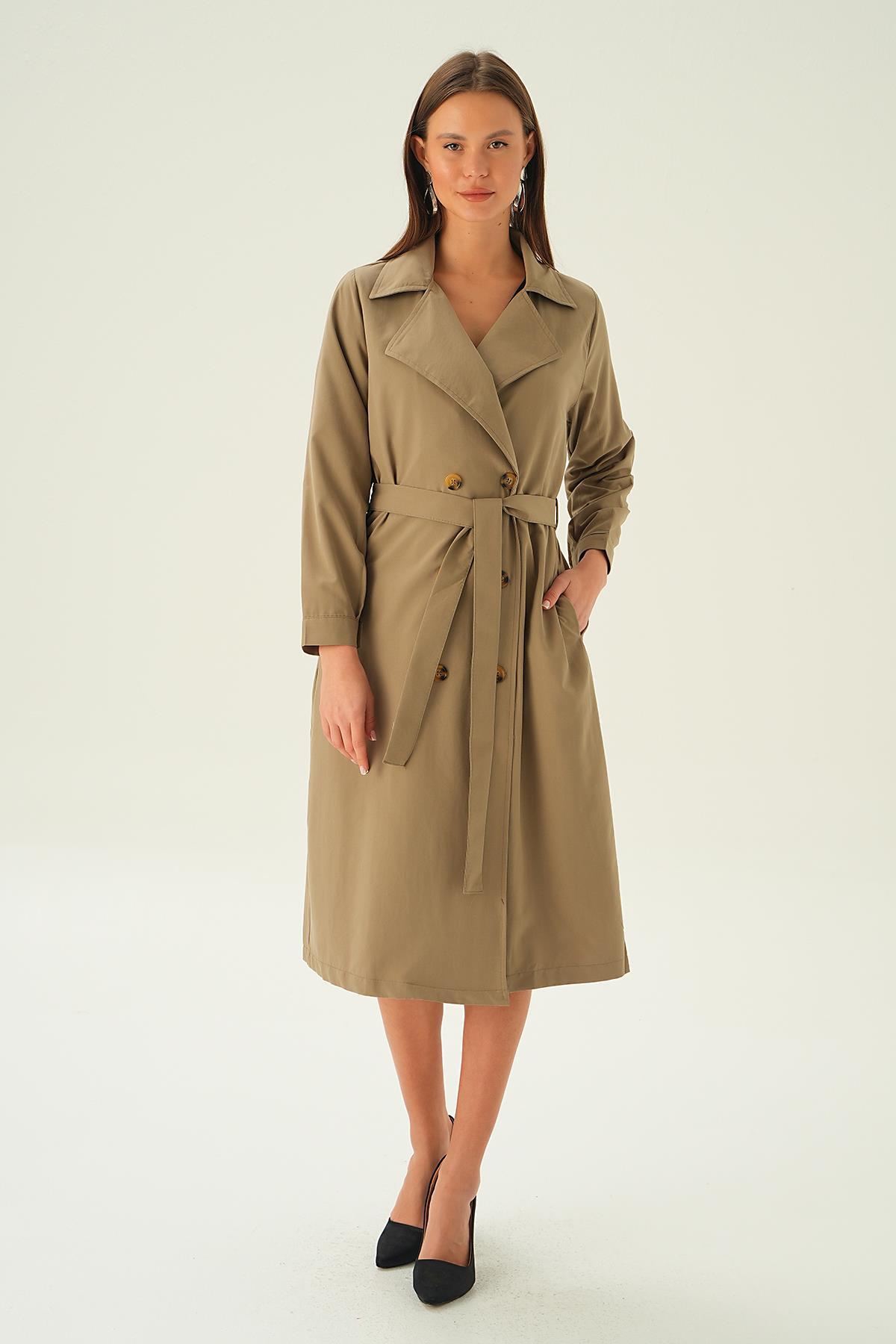 4102A Kemer Detay Düğmeli Trençkot Kahve - 2