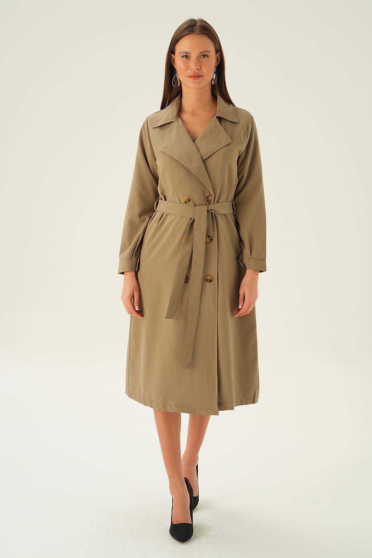 4102A Kemer Detay Düğmeli Trençkot Kahve - 6