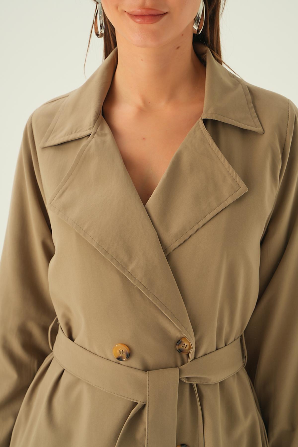 4102A Kemer Detay Düğmeli Trençkot Kahve - 5