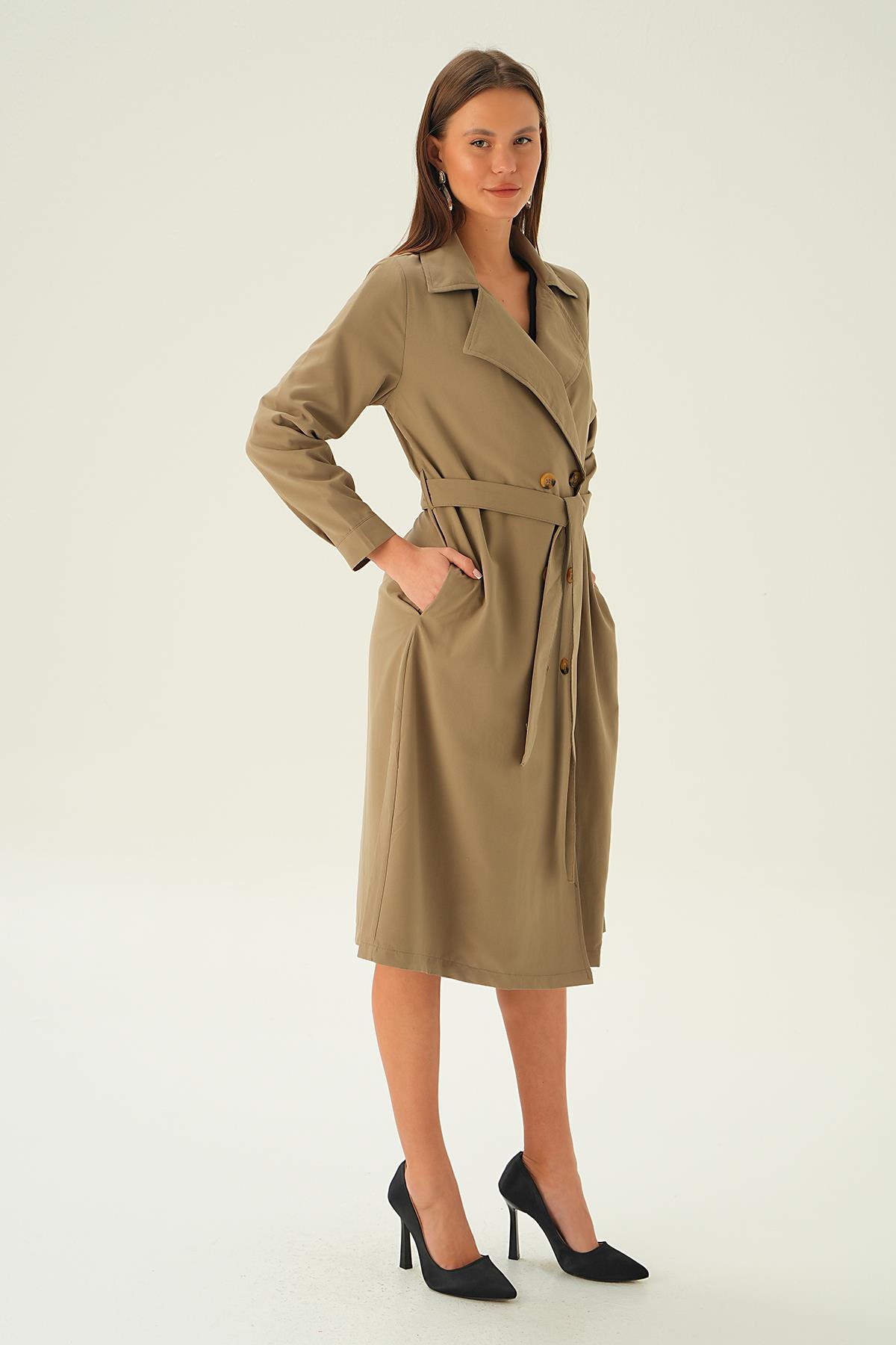 Kahve Kemer Detay Düğmeli Trençkot 4102A - 3