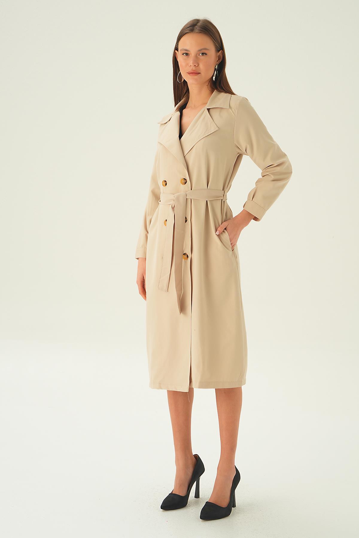 Taş Kemer Detay Düğmeli Trençkot 4102A - 2