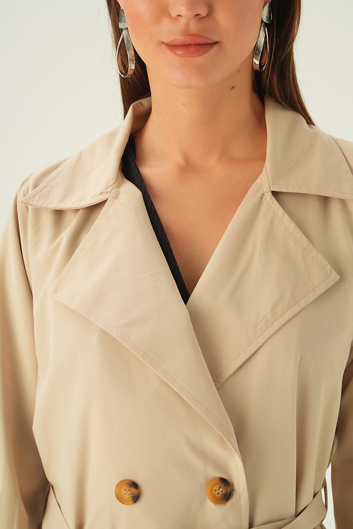 Taş Kemer Detay Düğmeli Trençkot 4102A - 5