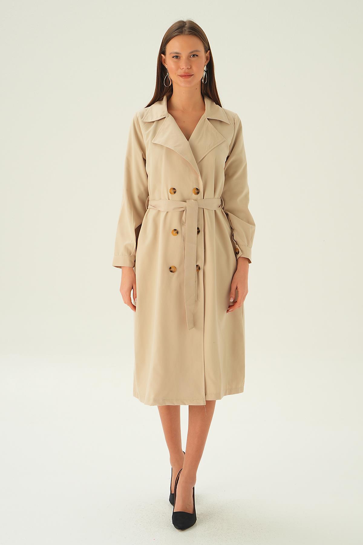 Taş Kemer Detay Düğmeli Trençkot 4102A - 6