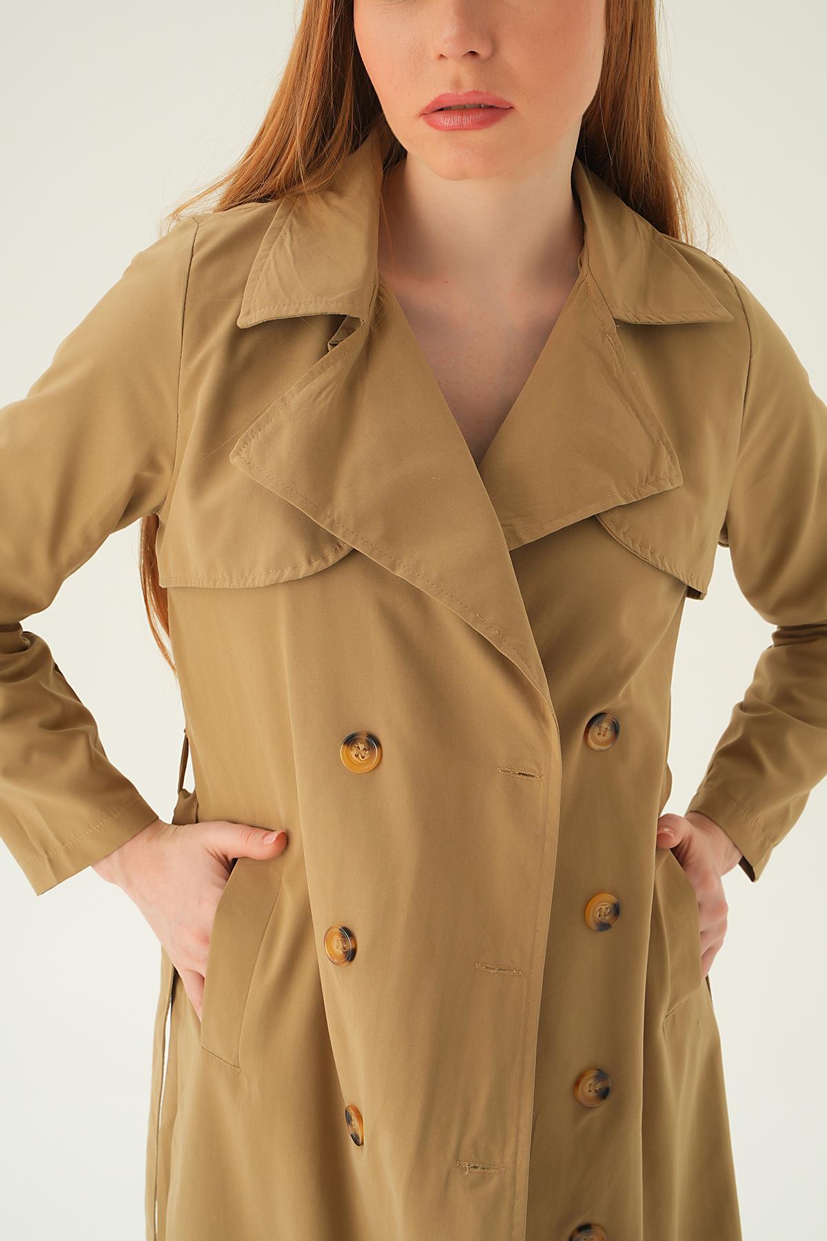 Bej Parçalı Trençkot 4104A - 6