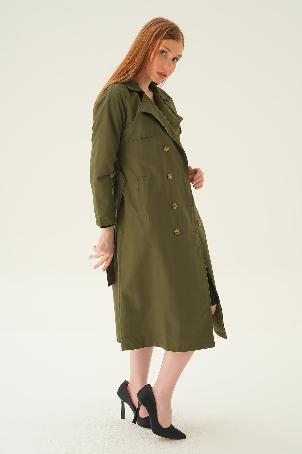 Haki Parçalı Trençkot 4104A - 3