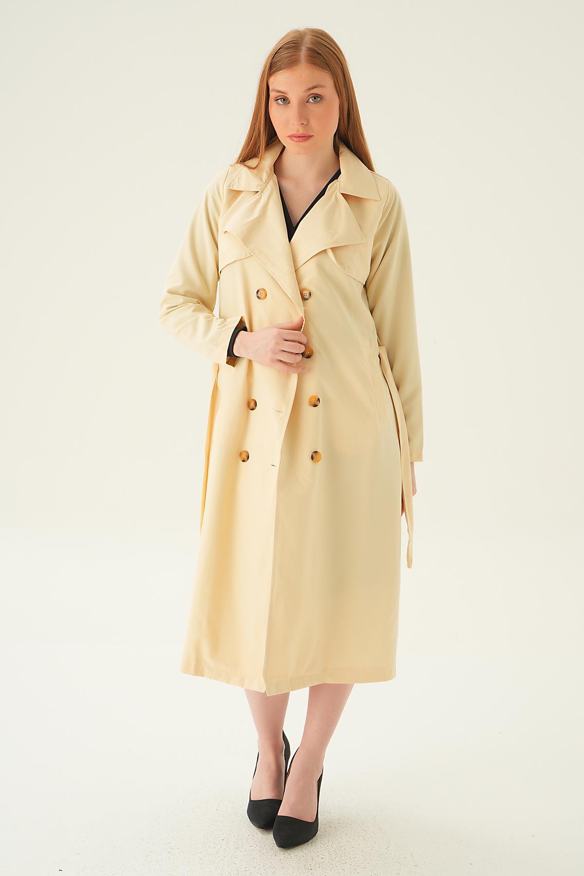 Krem Parçalı Trençkot 4104A 