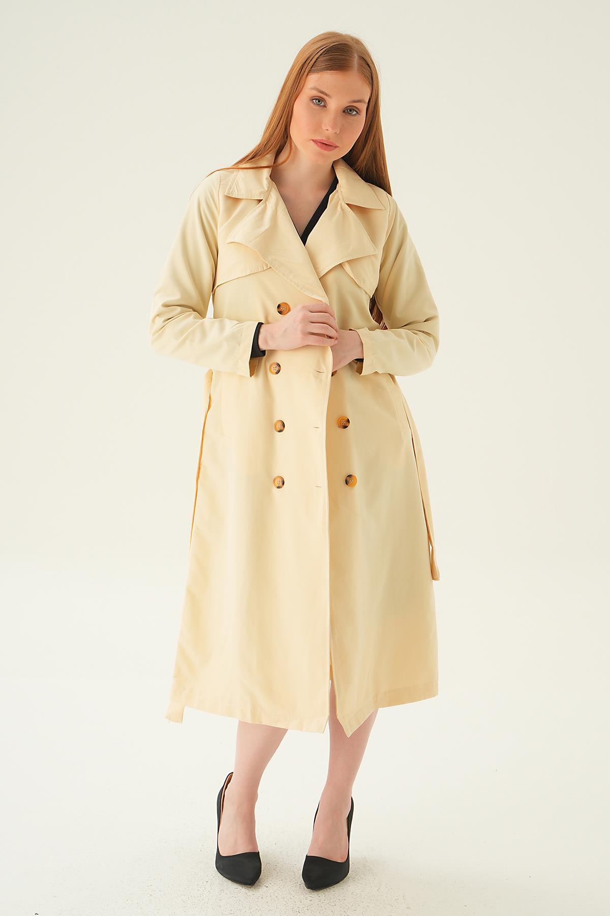 Krem Parçalı Trençkot 4104A - 3