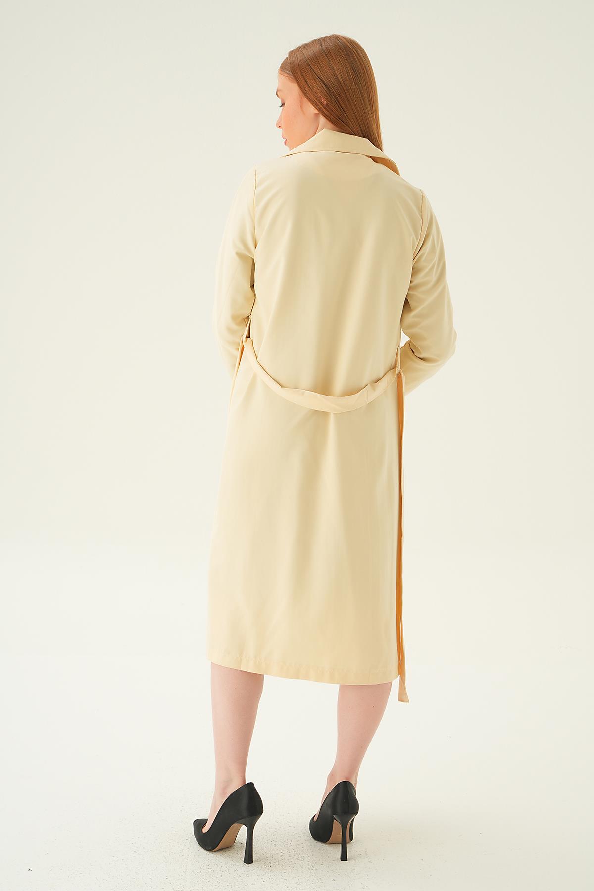 Krem Parçalı Trençkot 4104A - 5