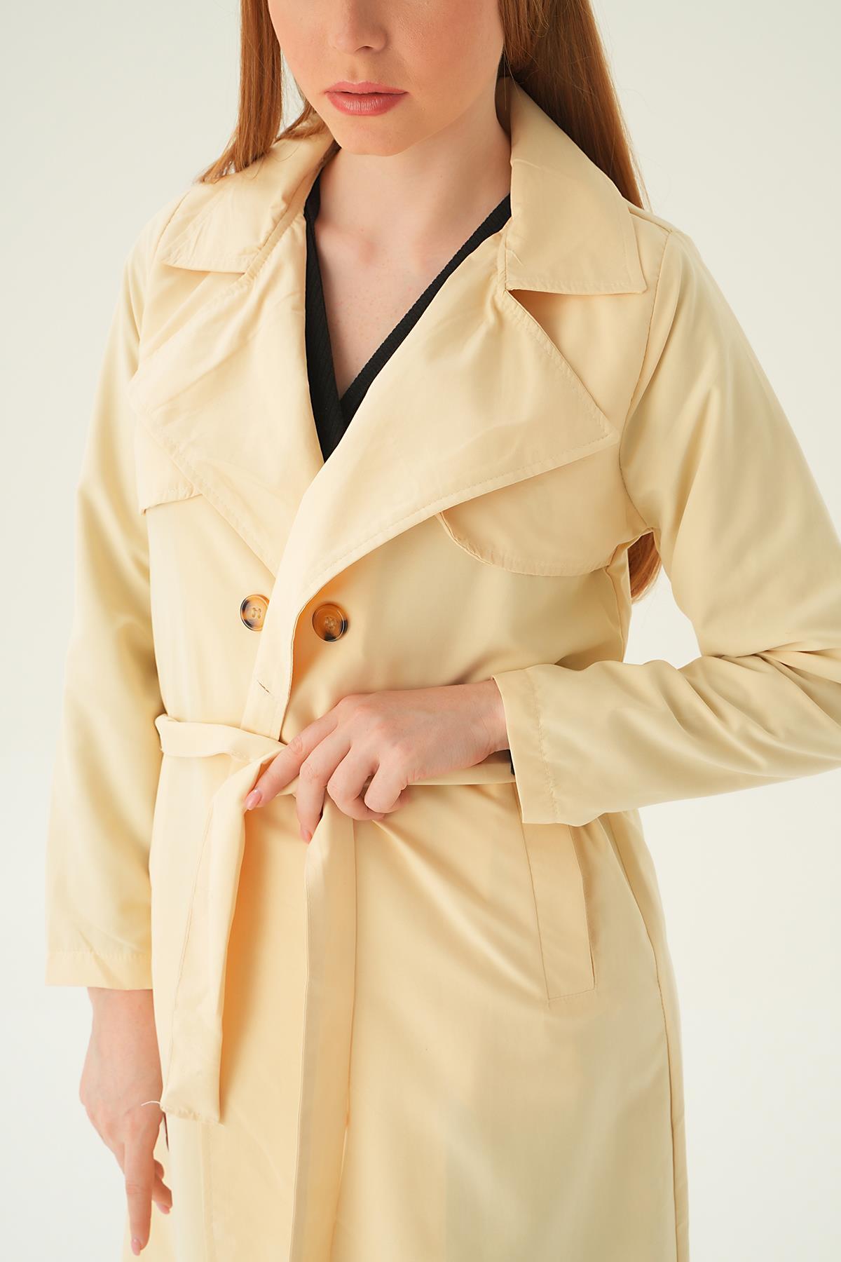 Krem Parçalı Trençkot 4104A - 6