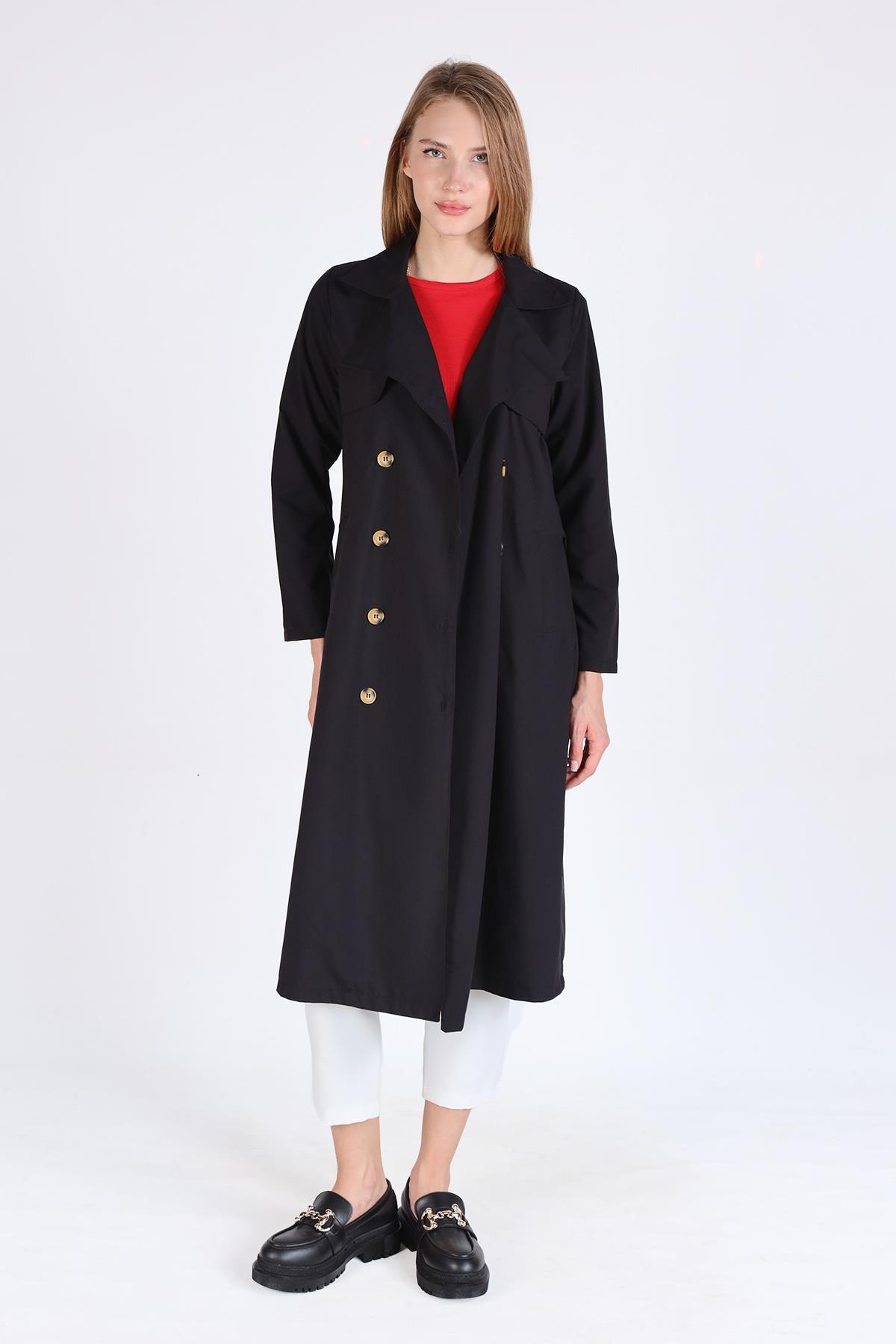 4104A Parçalı Trençkot Siyah - RAYS