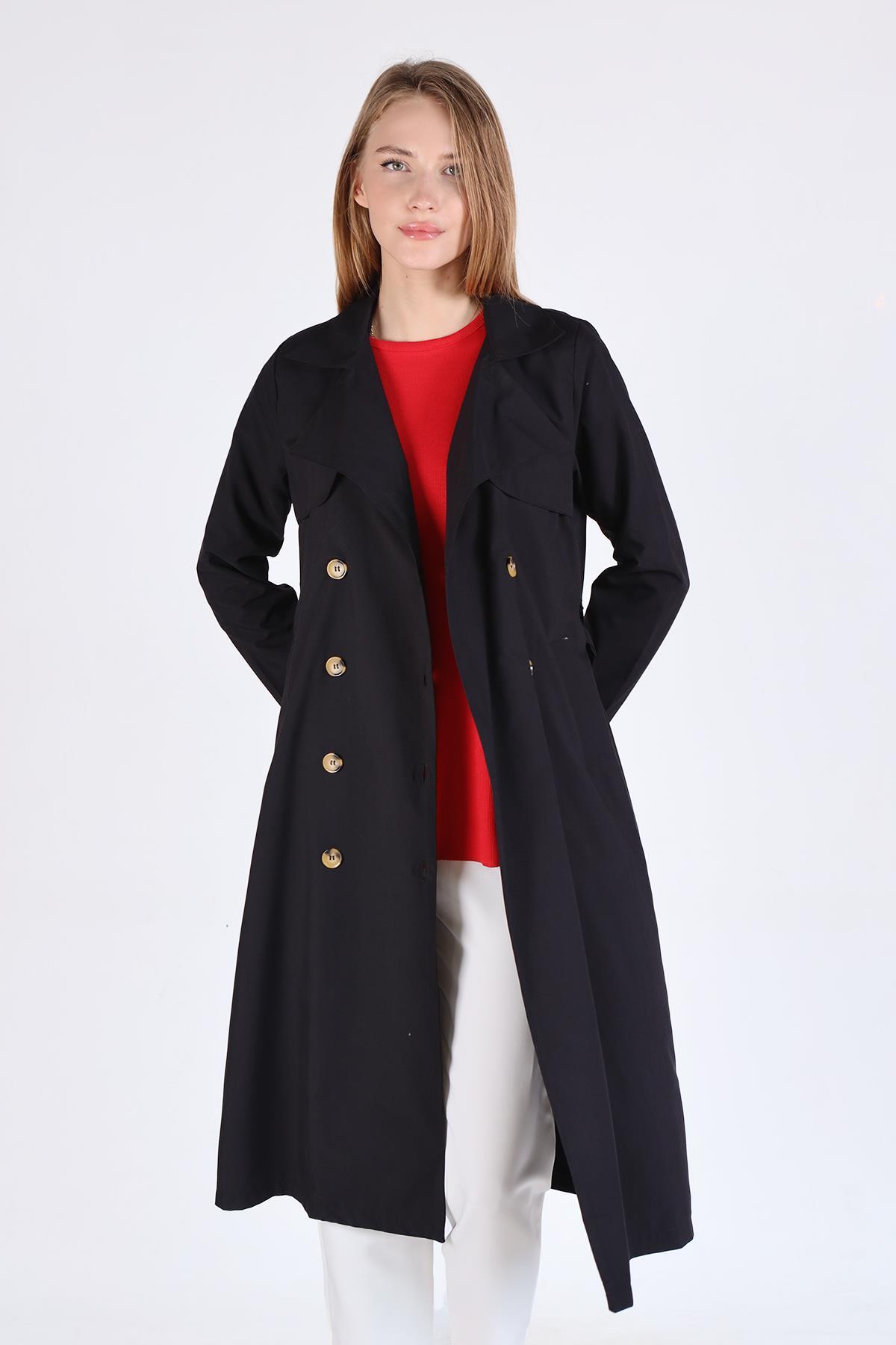 4104A Parçalı Trençkot Siyah - RAYS