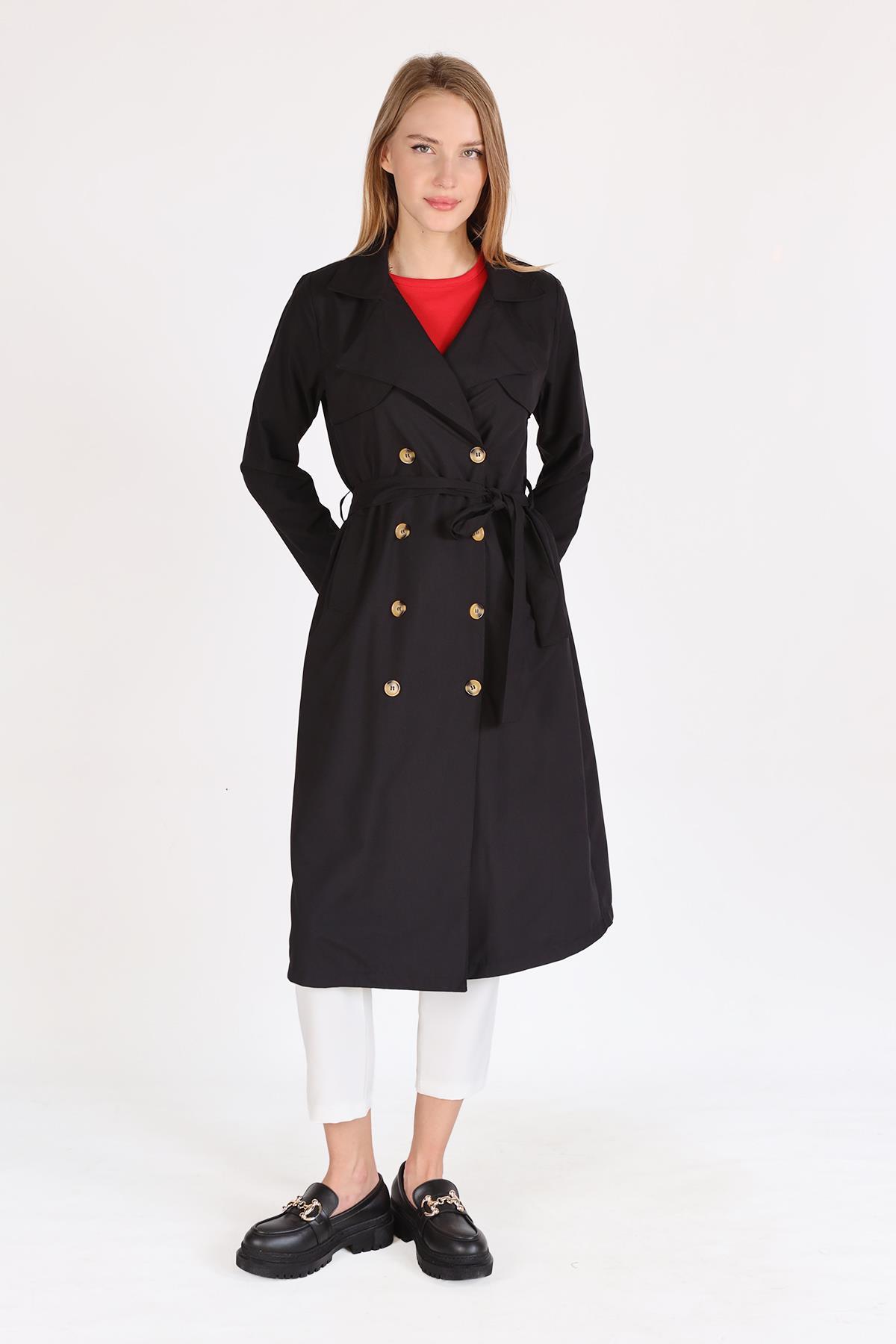 4104A Parçalı Trençkot Siyah - 2