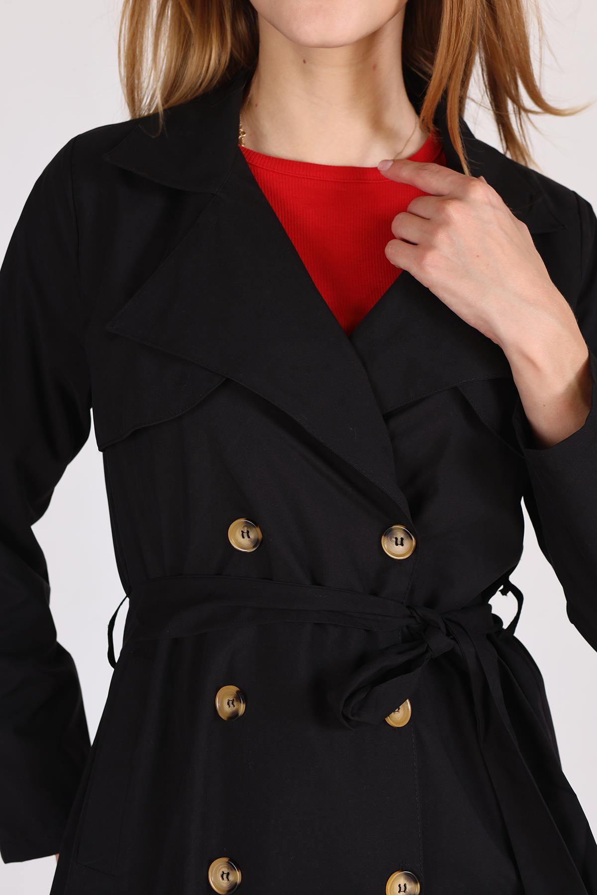 4104A Parçalı Trençkot Siyah - 4