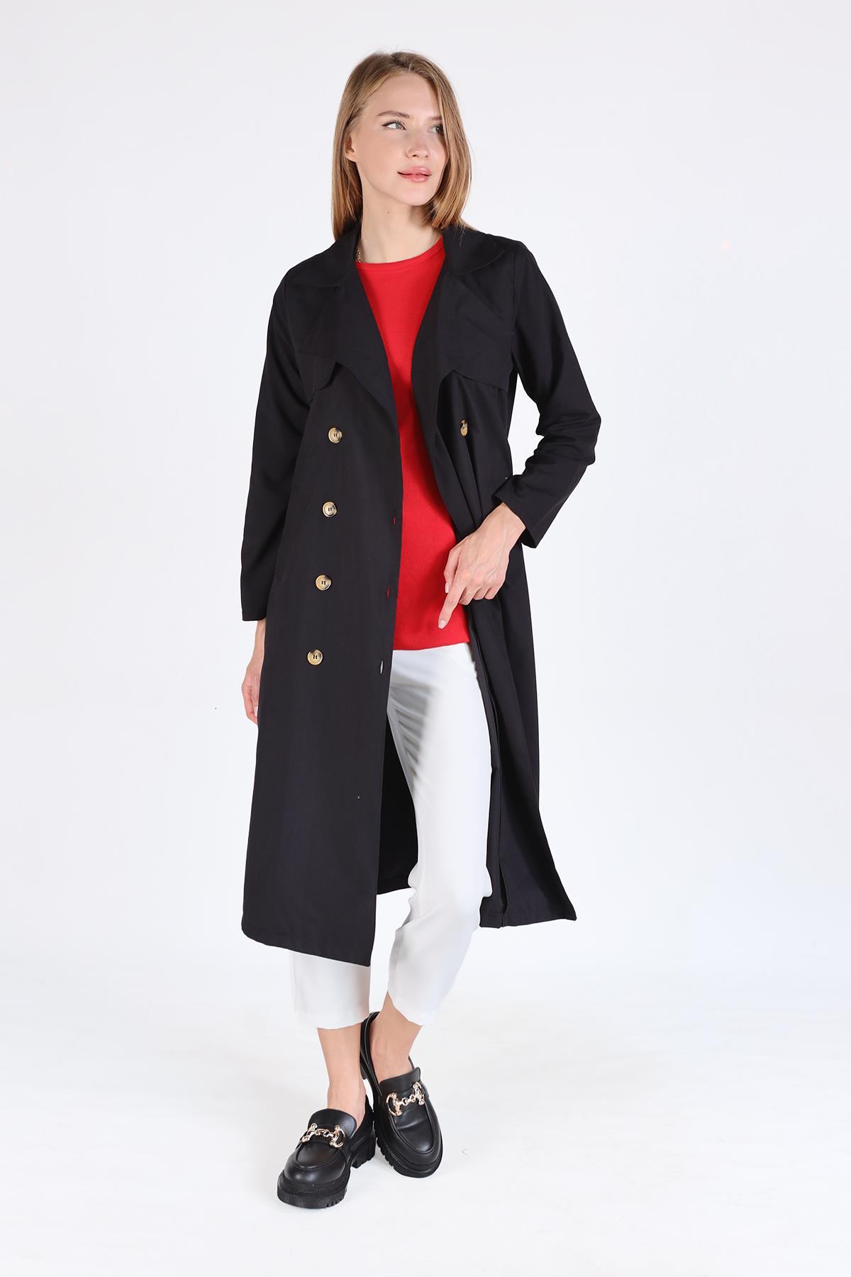 Siyah Parçalı Trençkot 4104A - 6