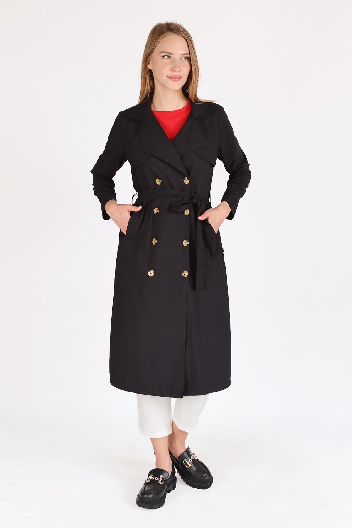 Siyah Parçalı Trençkot 4104A - 7