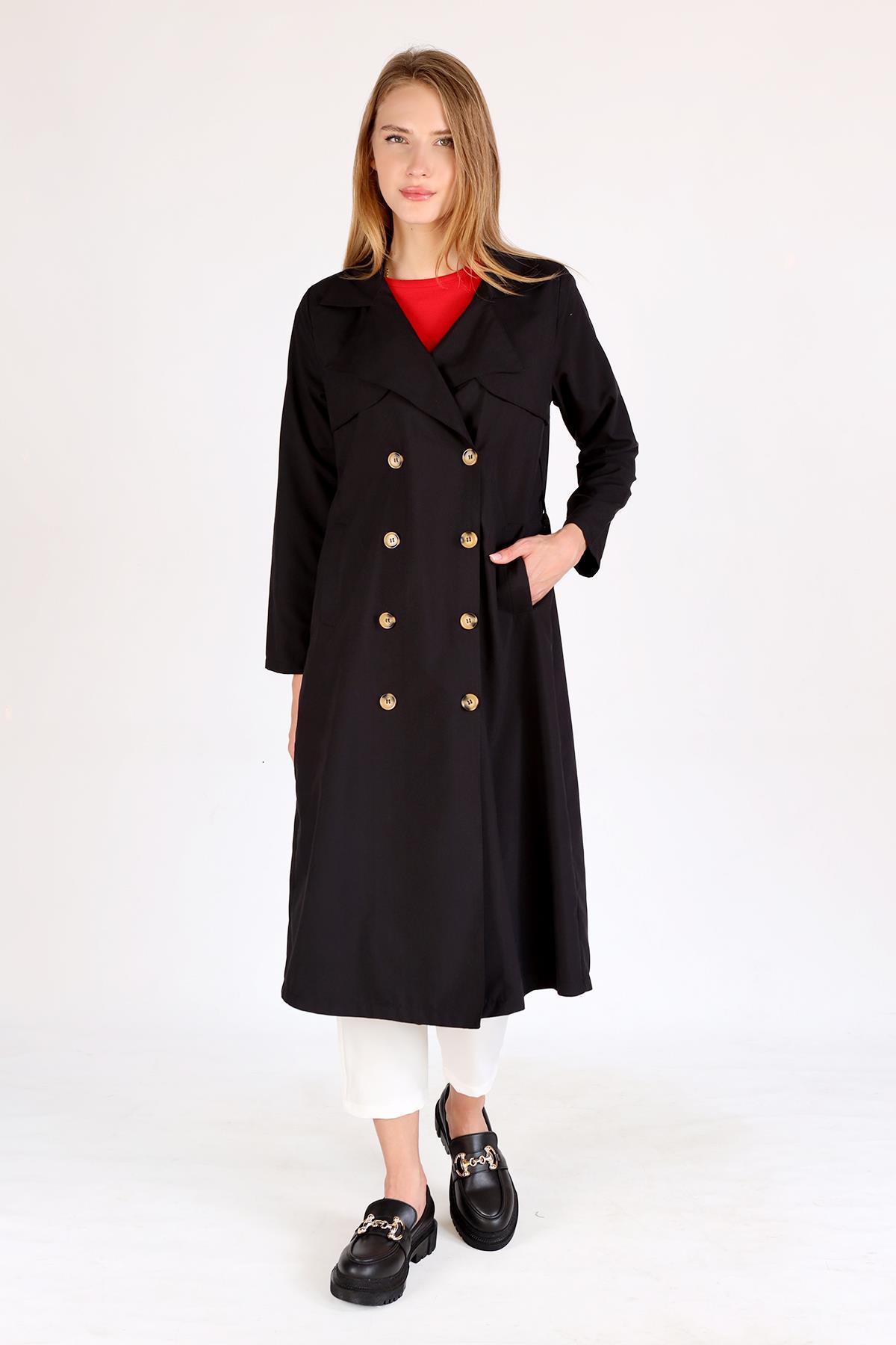 Siyah Parçalı Trençkot 4104A - 8