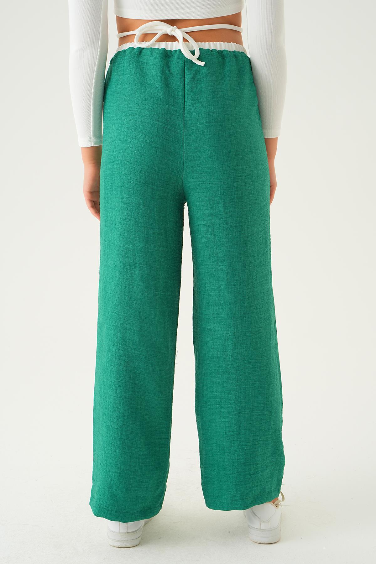 Benetton Yeşili Bel Bağcık Detay Pantolon 4106A - 2