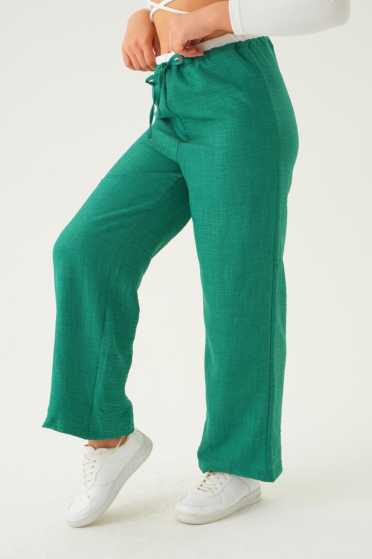 Benetton Yeşili Bel Bağcık Detay Pantolon 4106A - 6