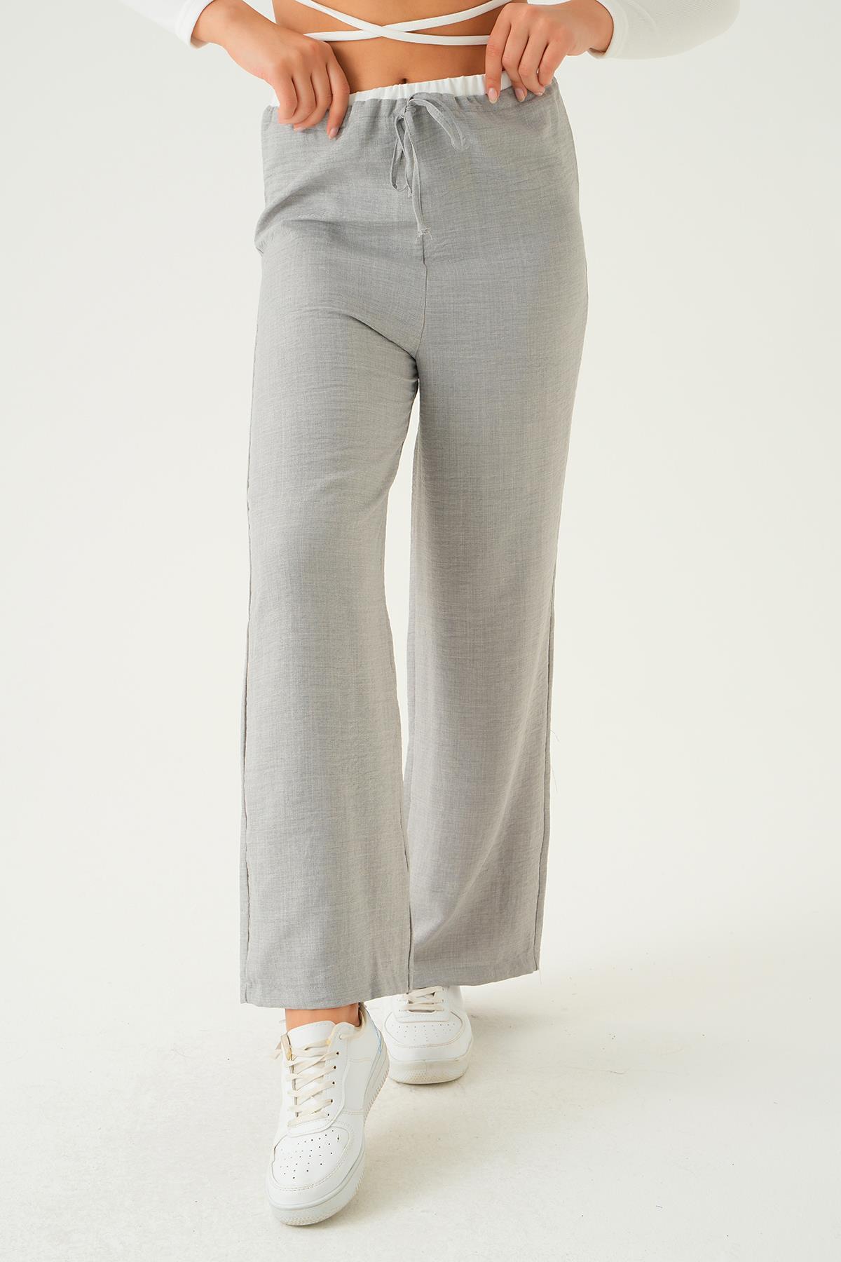 Gri Bel Bağcık Detay Pantolon 4106A - 3