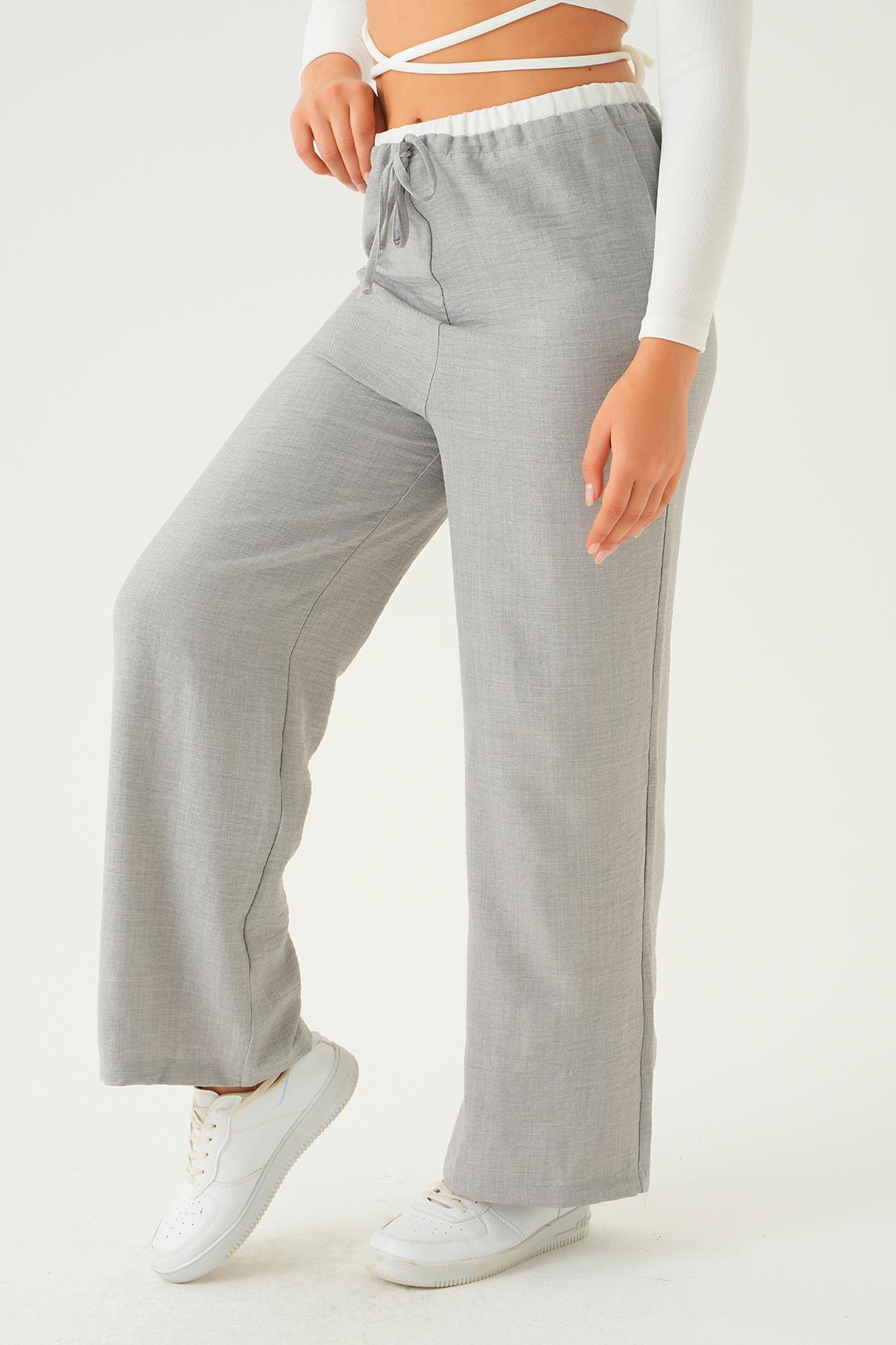 Gri Bel Bağcık Detay Pantolon 4106A - 4