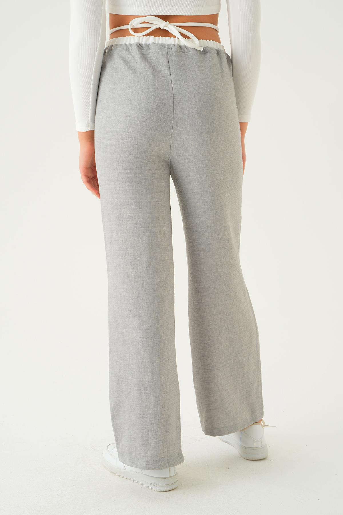 Gri Bel Bağcık Detay Pantolon 4106A - 5