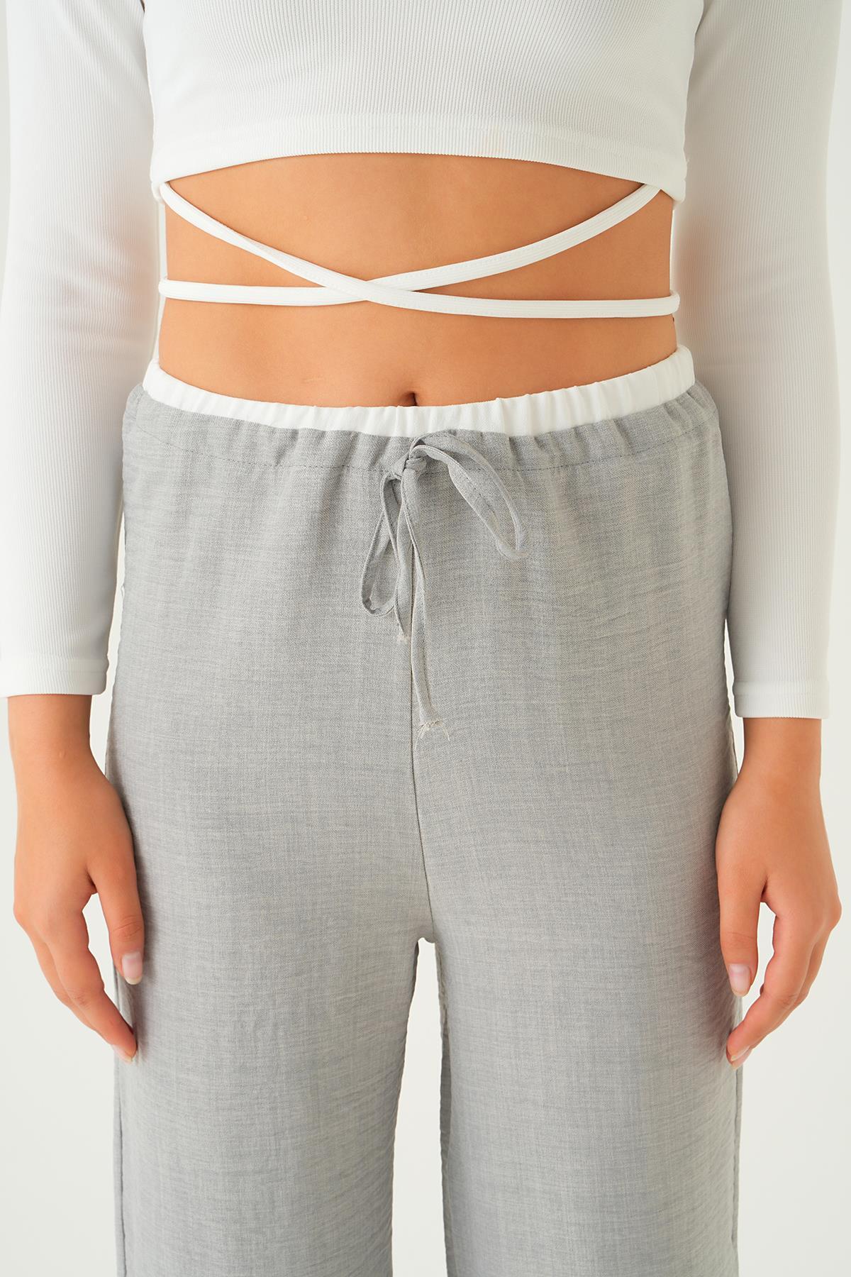 Gri Bel Bağcık Detay Pantolon 4106A - 6