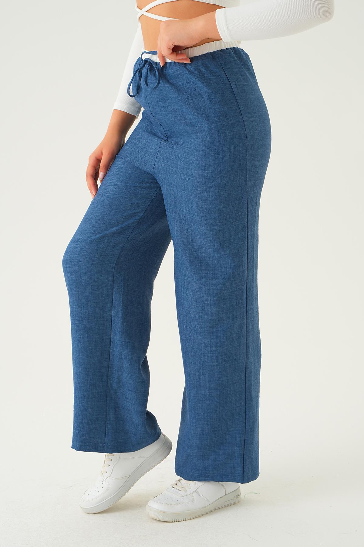 4106 Bel Bağcık Detay Pantolon İndigo - 3