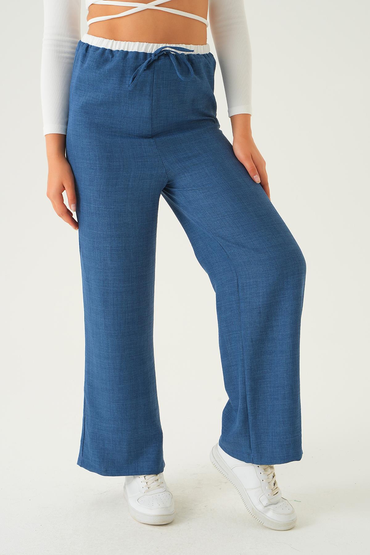 İndigo Bel Bağcık Detay Pantolon 4106A - 2