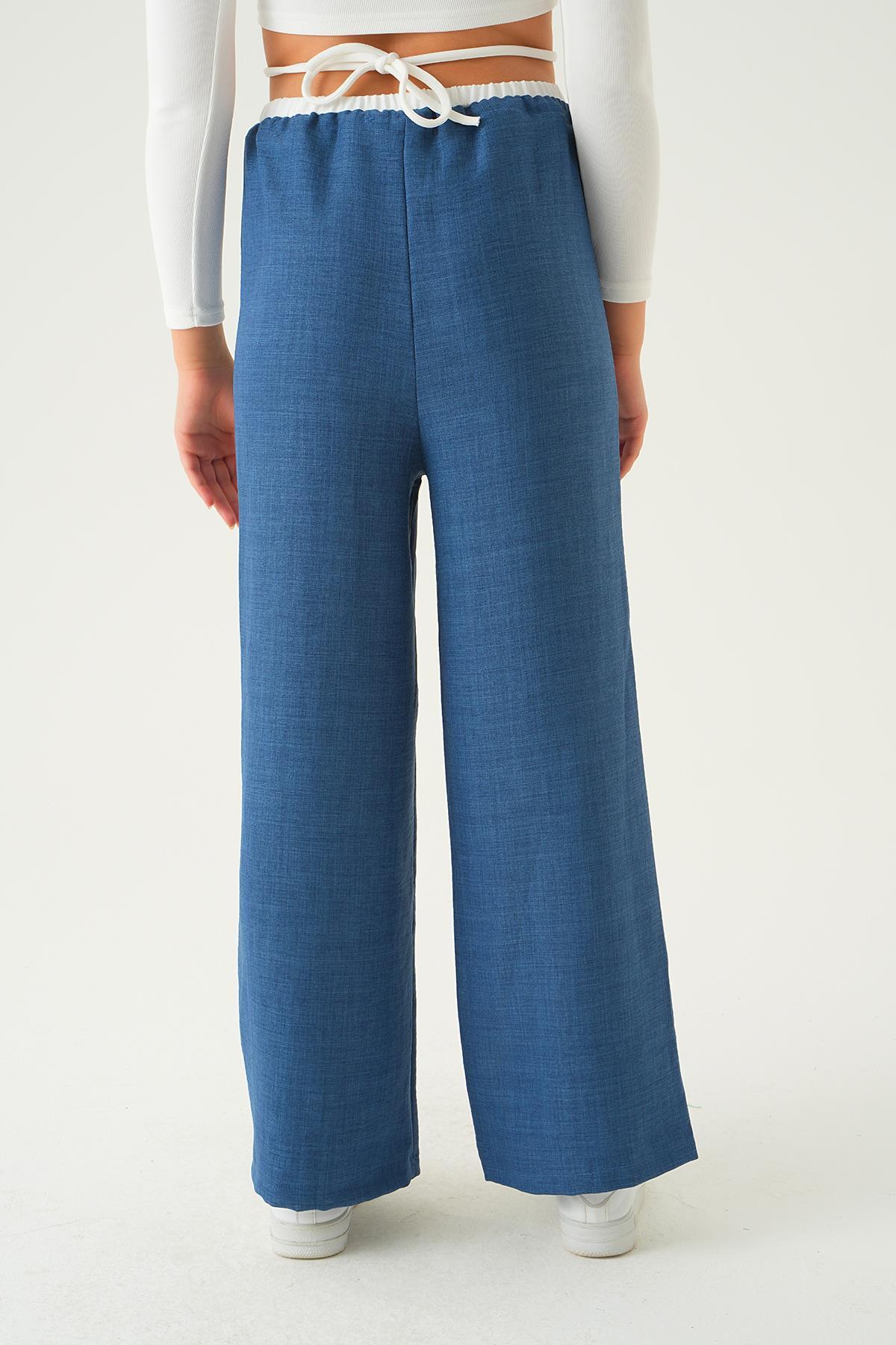 İndigo Bel Bağcık Detay Pantolon 4106A - 4