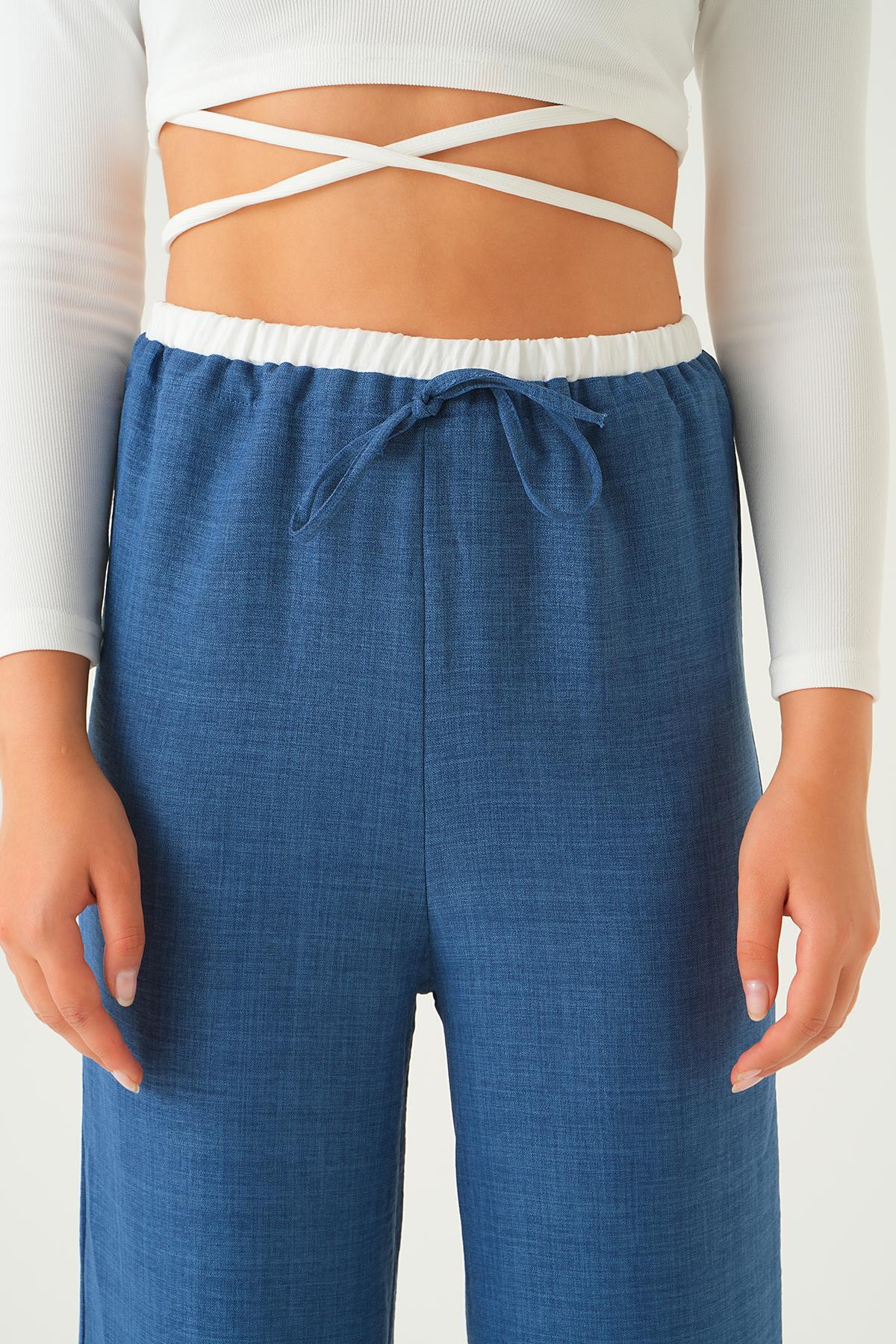 İndigo Bel Bağcık Detay Pantolon 4106A - 5