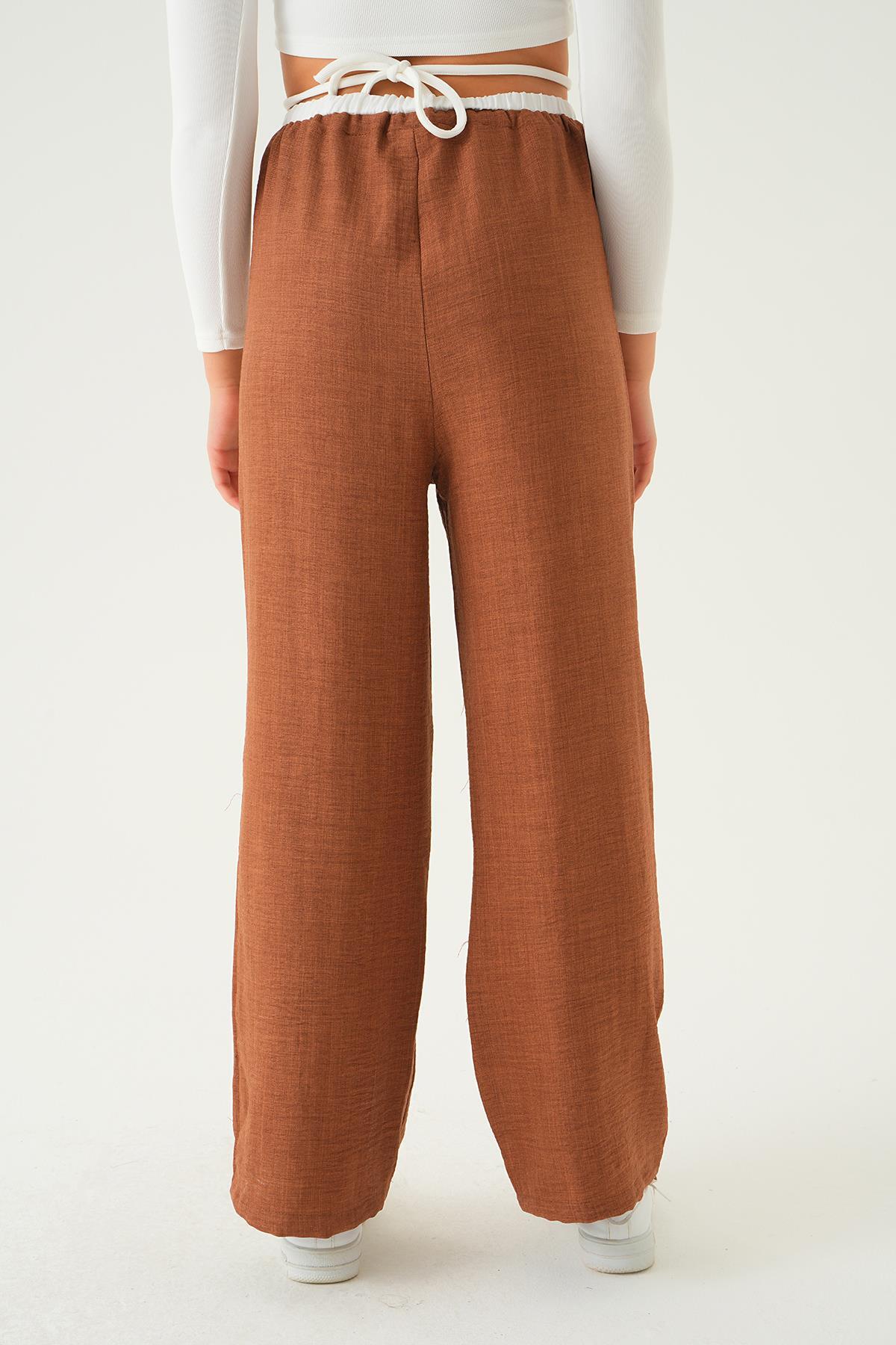 4106 Bel Bağcık Detay Pantolon Kahve - 6