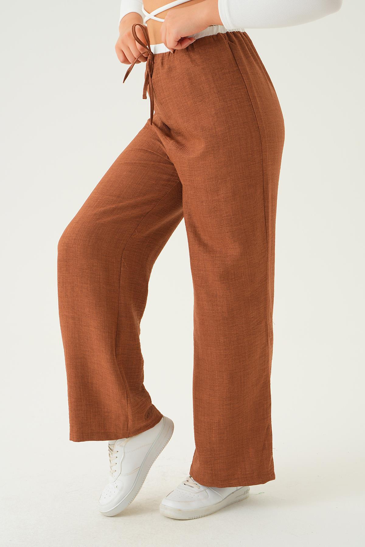 Kahve Bel Bağcık Detay Pantolon 4106A - 5