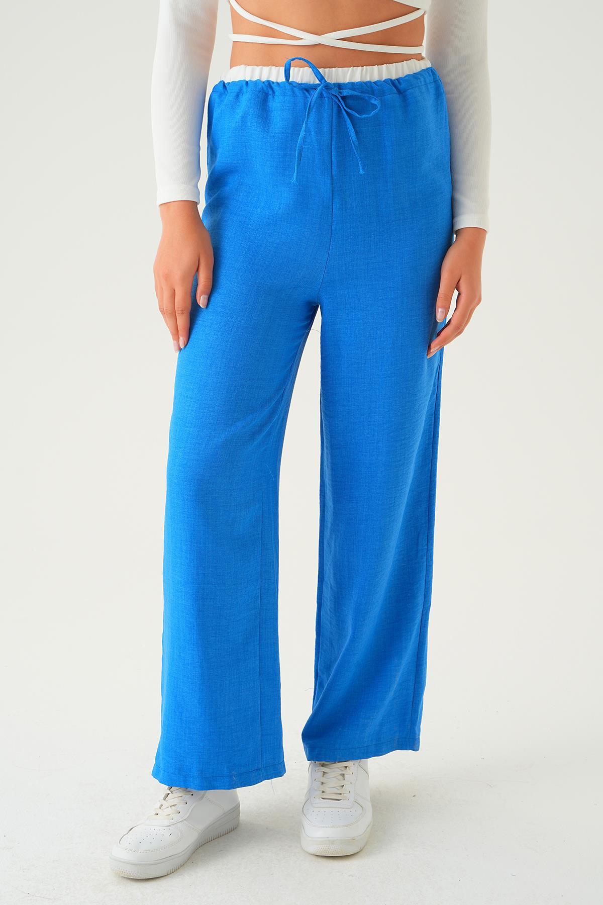 4106 Bel Bağcık Detay Pantolon Mavi - 4