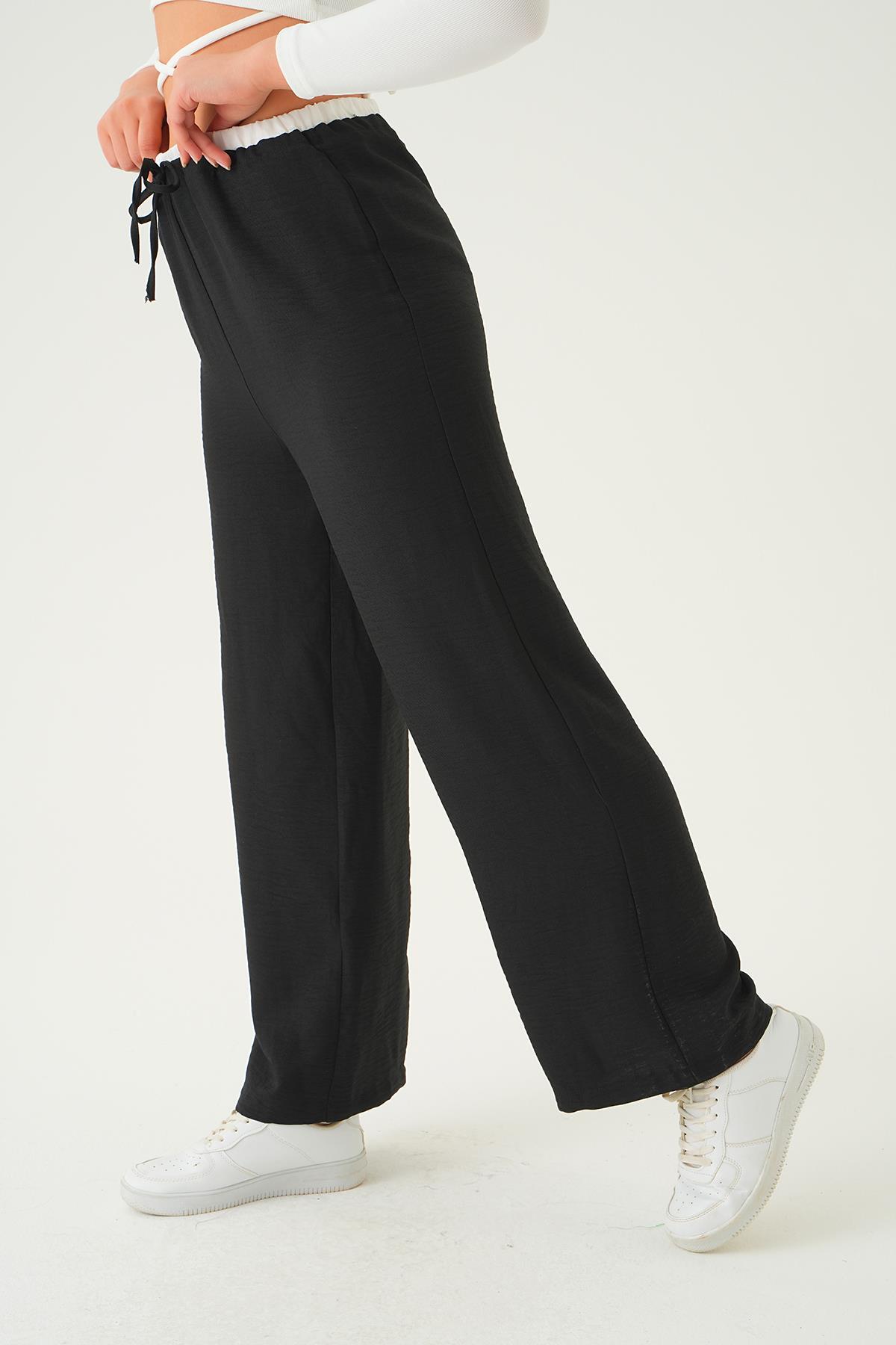 4106 Bel Bağcık Detay Pantolon Siyah - 6