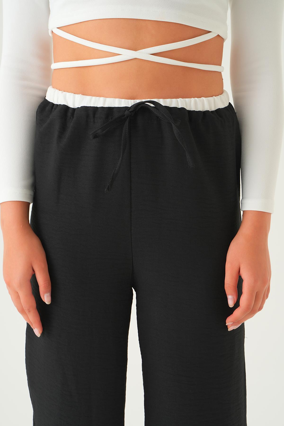 4106 Bel Bağcık Detay Pantolon Siyah - 3