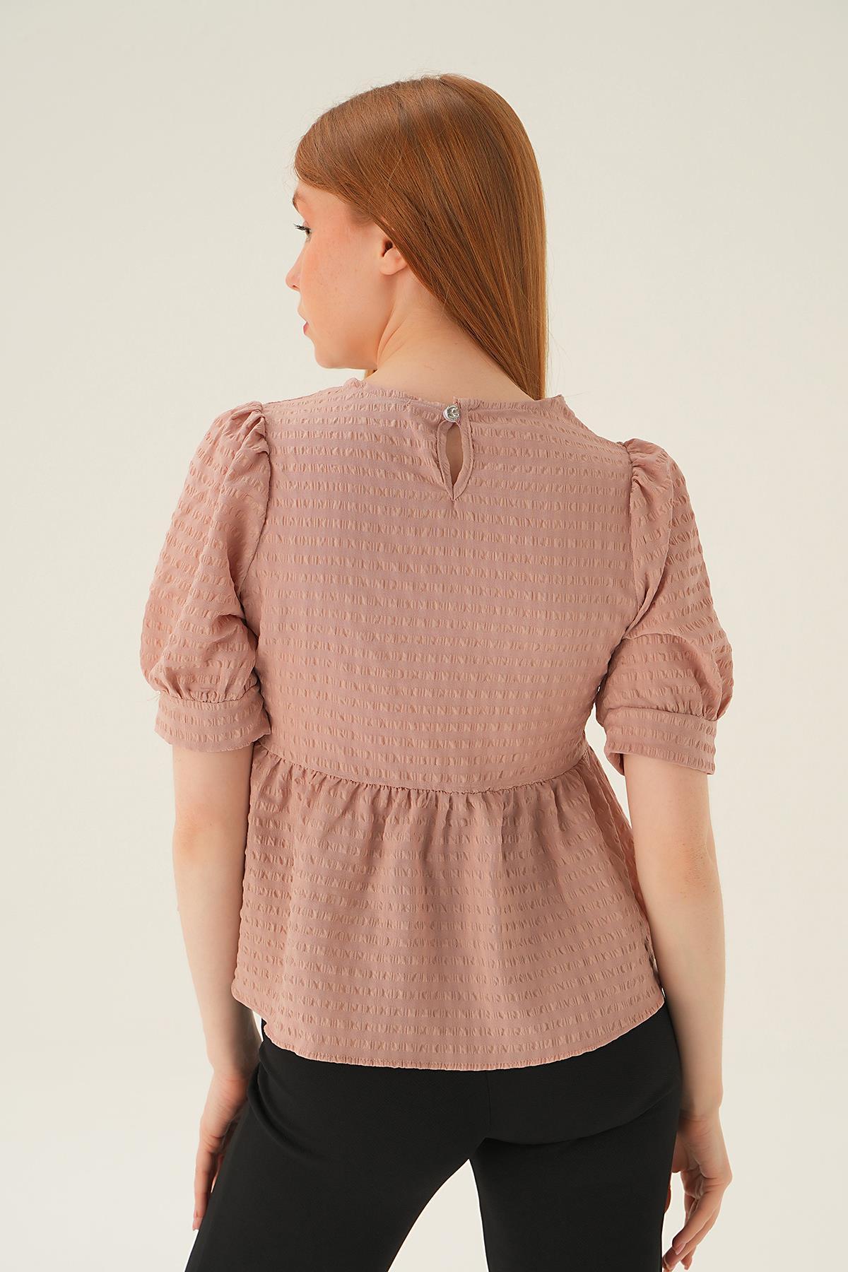 4106 Bisiklet Yaka Bluz Camel - 4