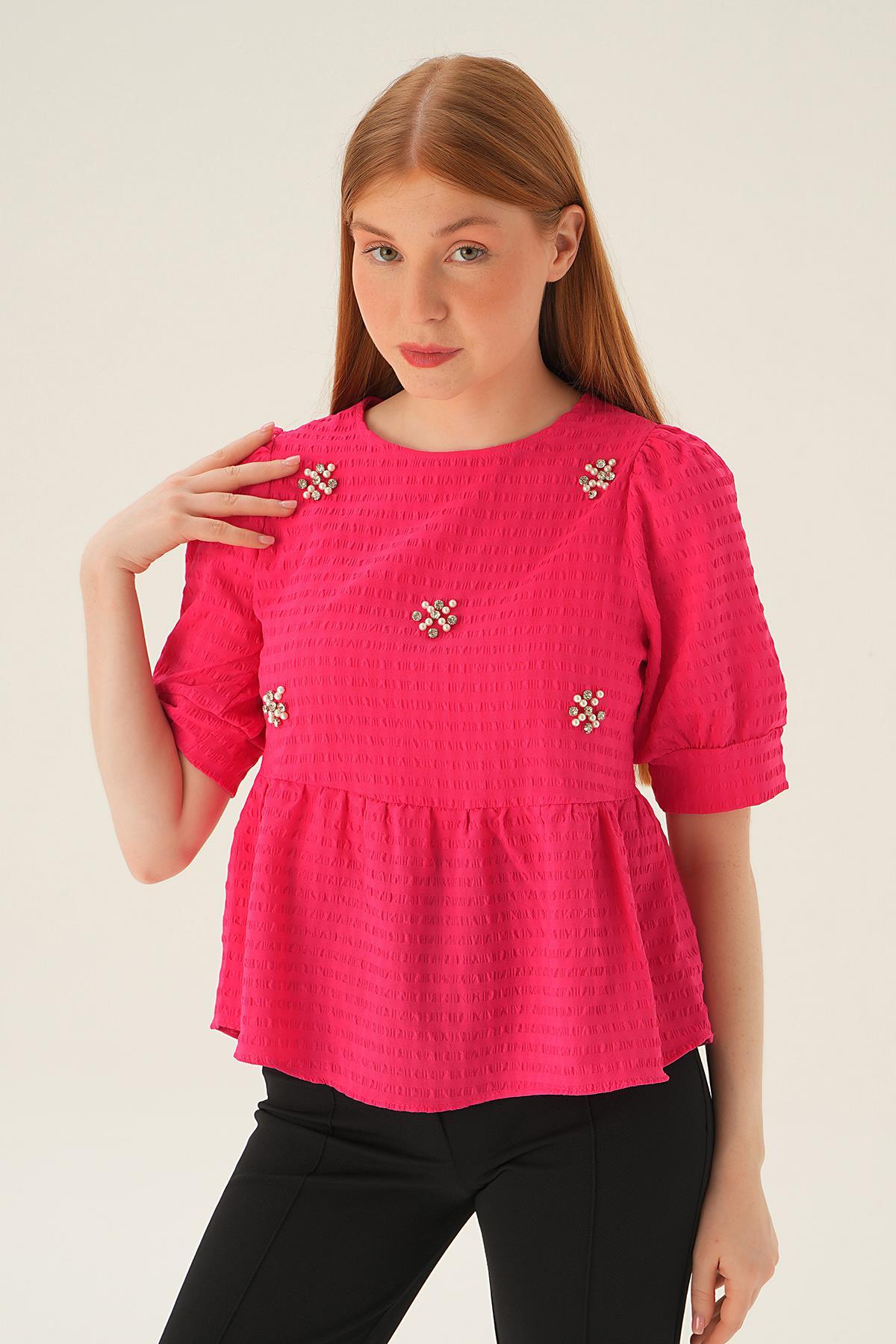 4106 Bisiklet Yaka Bluz Fuşya 