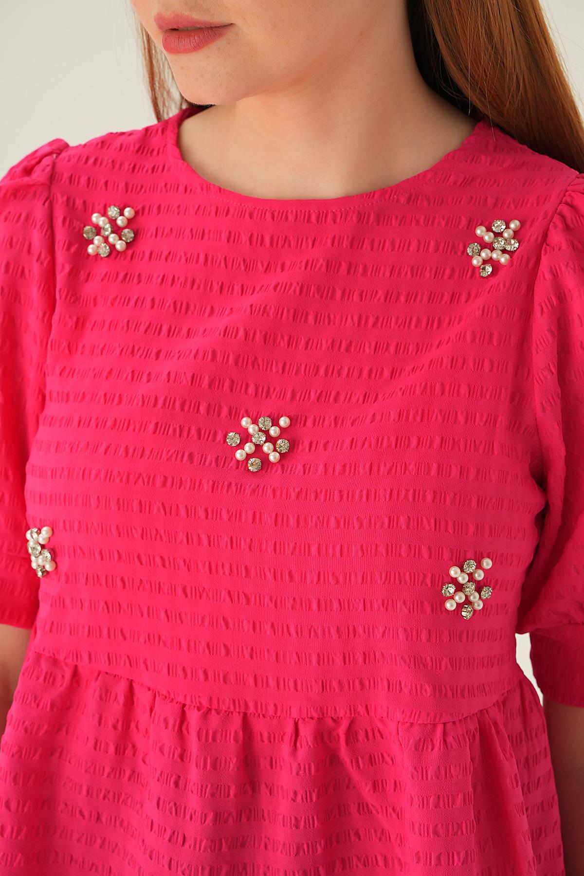 4106 Bisiklet Yaka Bluz Fuşya - 2