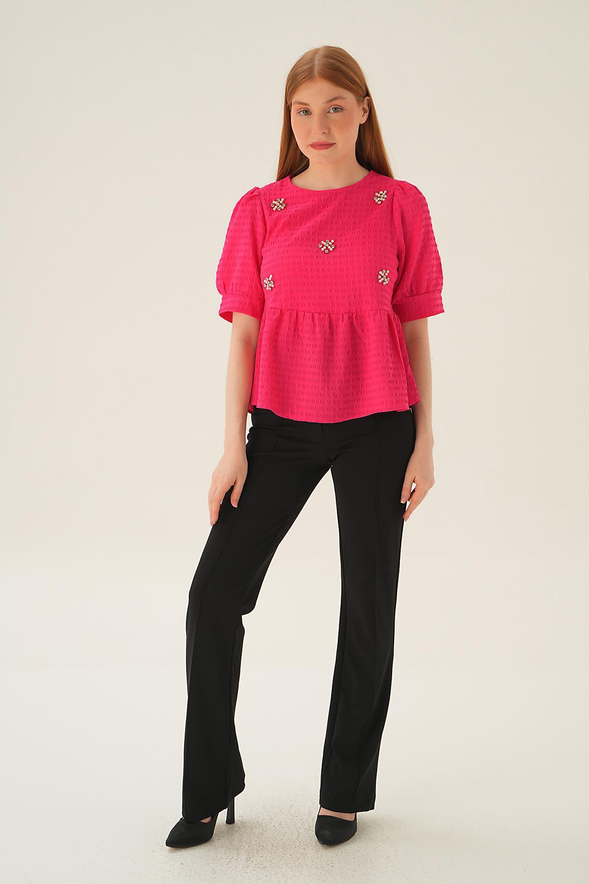 4106 Bisiklet Yaka Bluz Fuşya - 6