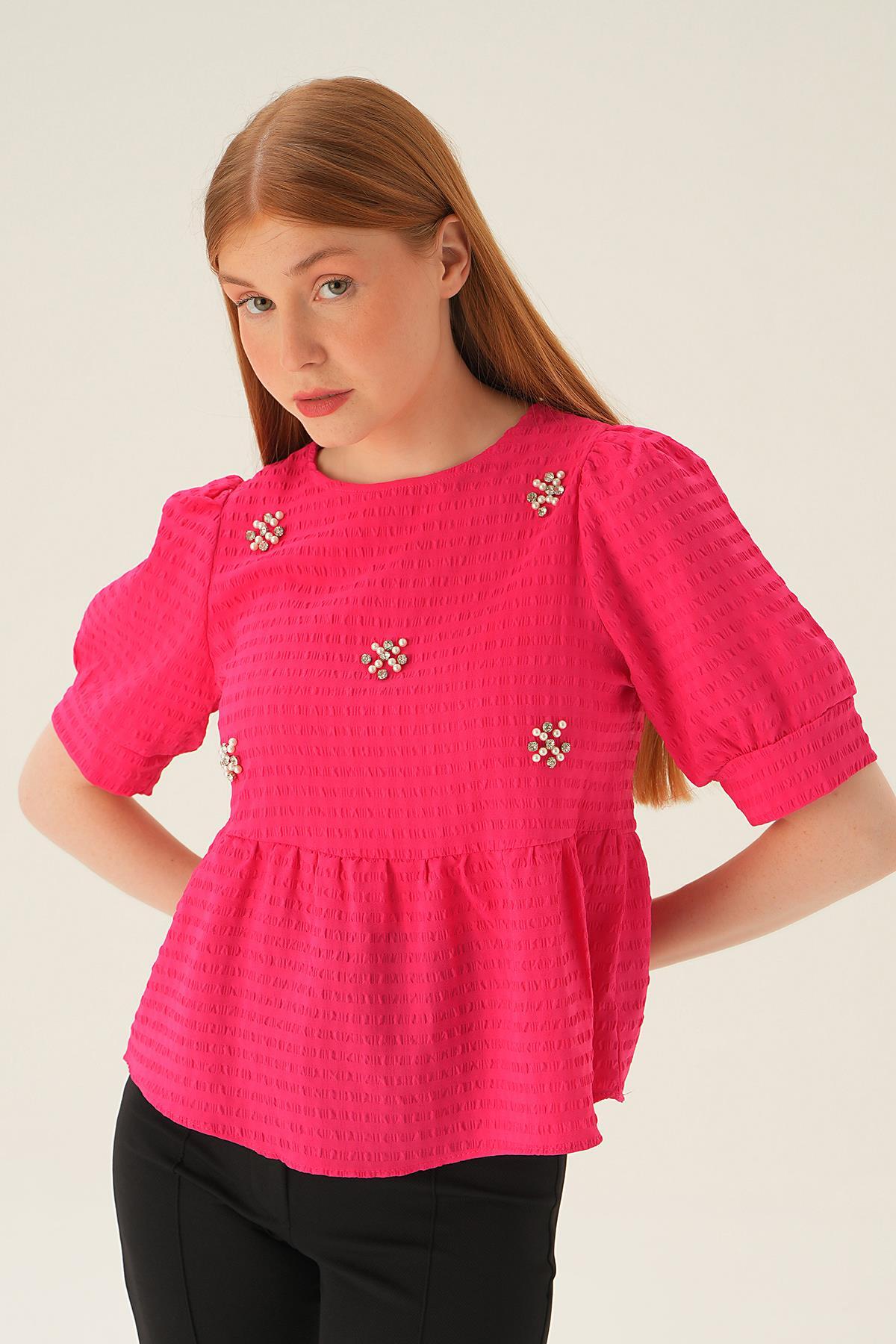 Fuşya Bisiklet Yaka Bluz 4106 - 3