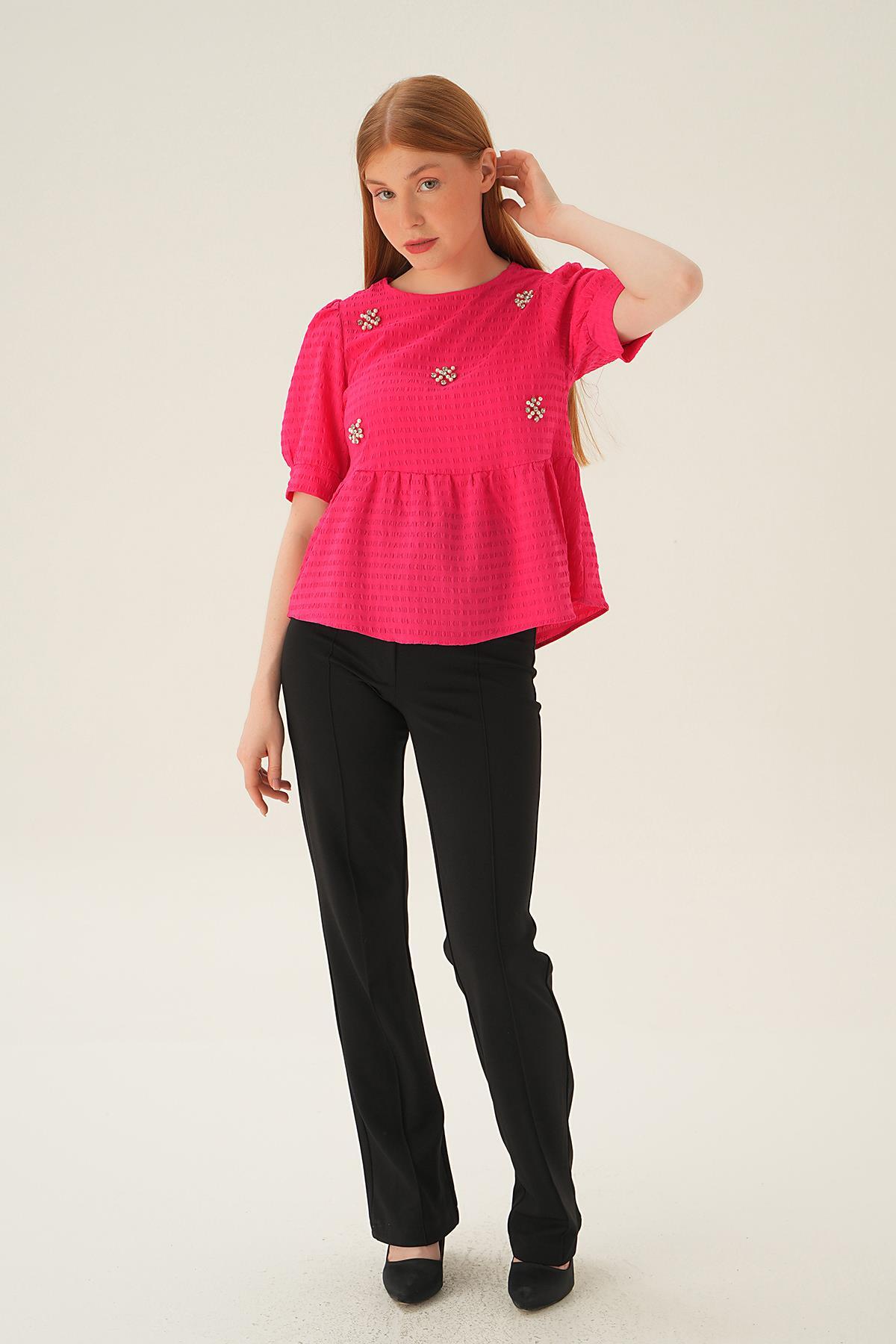 Fuşya Bisiklet Yaka Bluz 4106 - 4