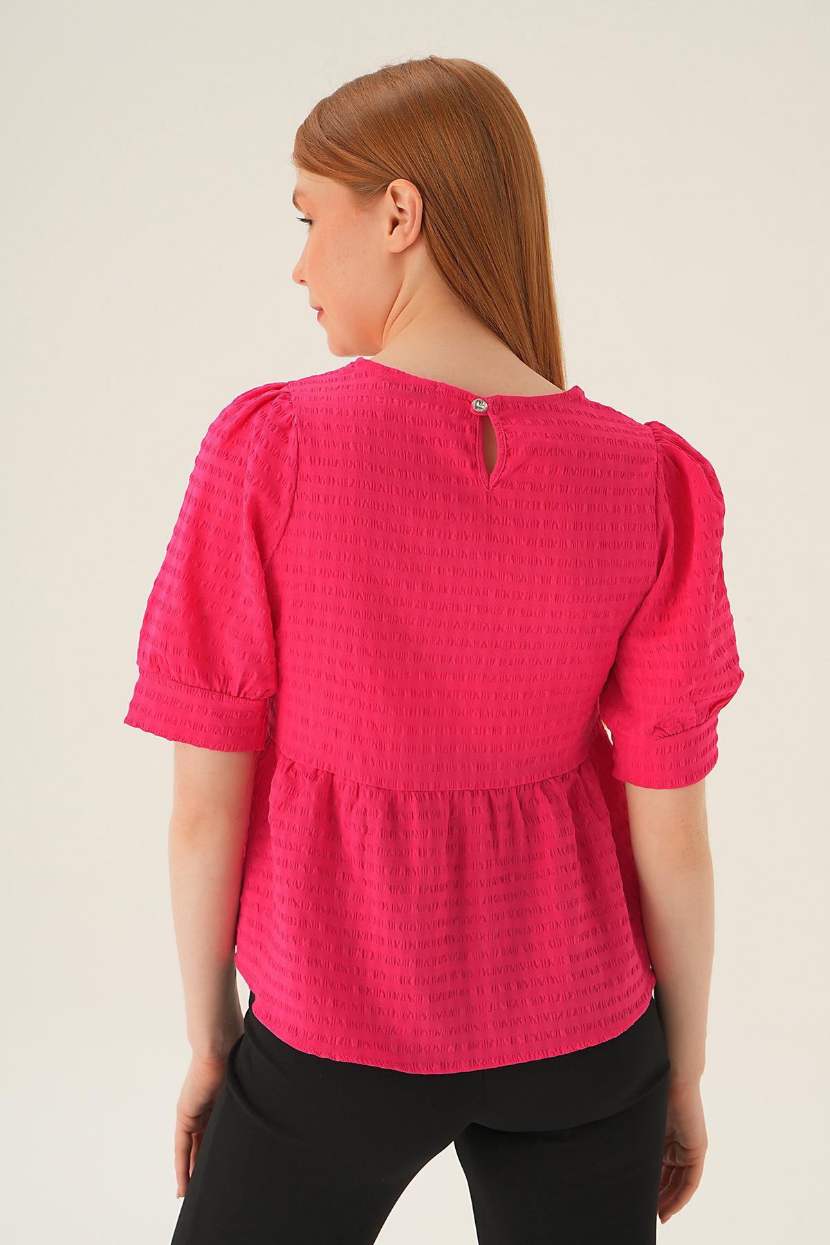 Fuşya Bisiklet Yaka Bluz 4106 - 5