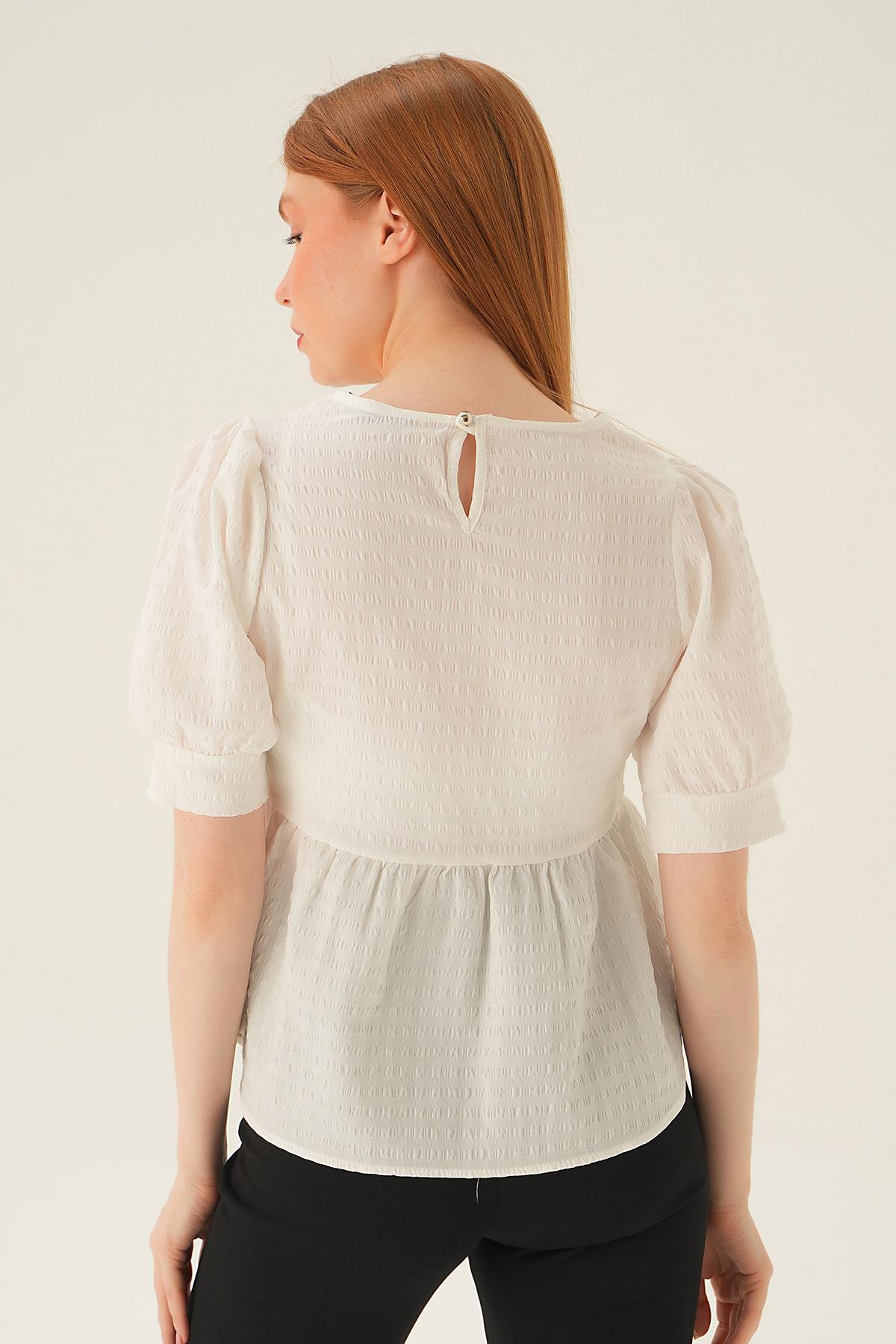 4106 Bisiklet Yaka Bluz Krem - 4