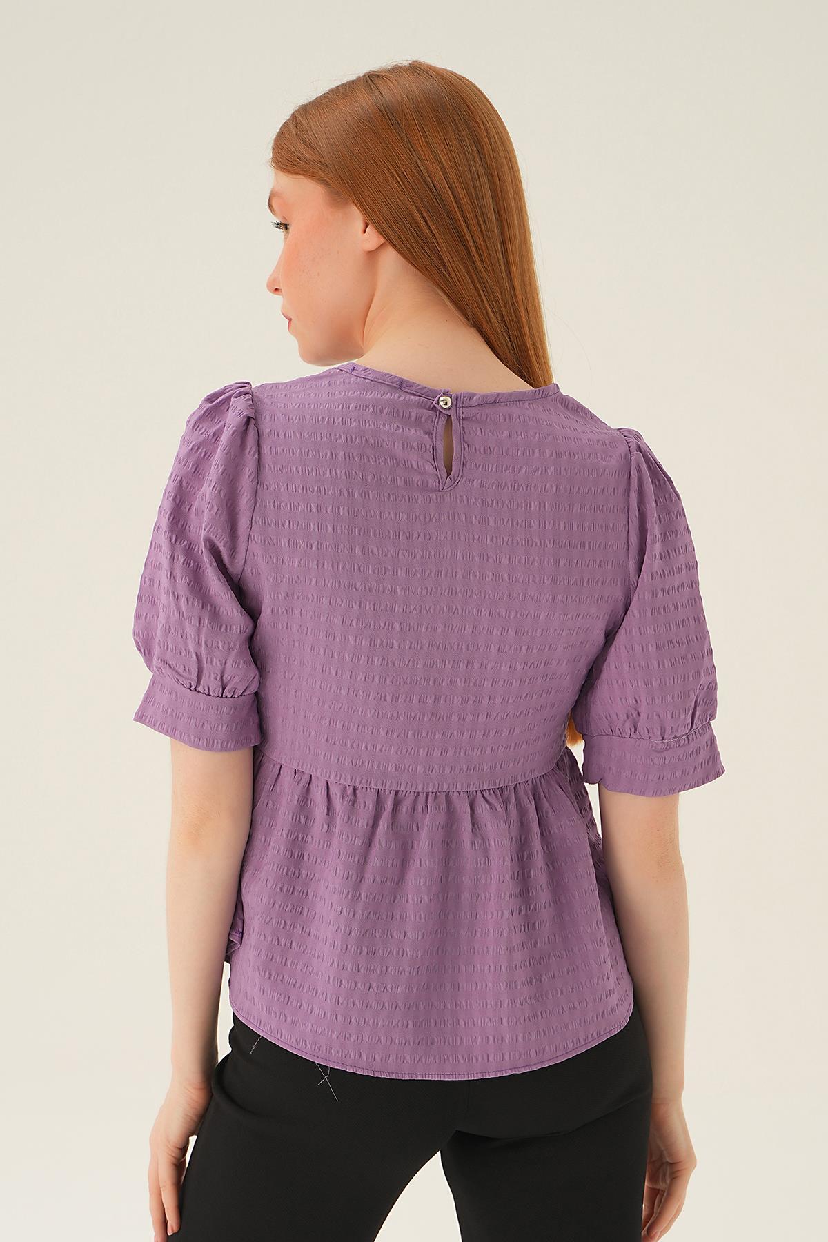 4106 Bisiklet Yaka Bluz Lila - 4