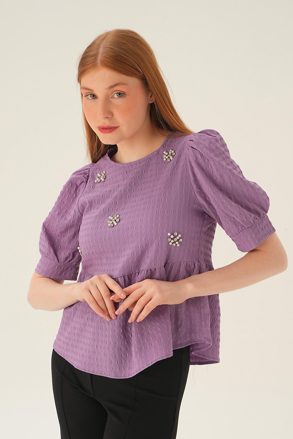 Lila Bisiklet Yaka Bluz 4106 